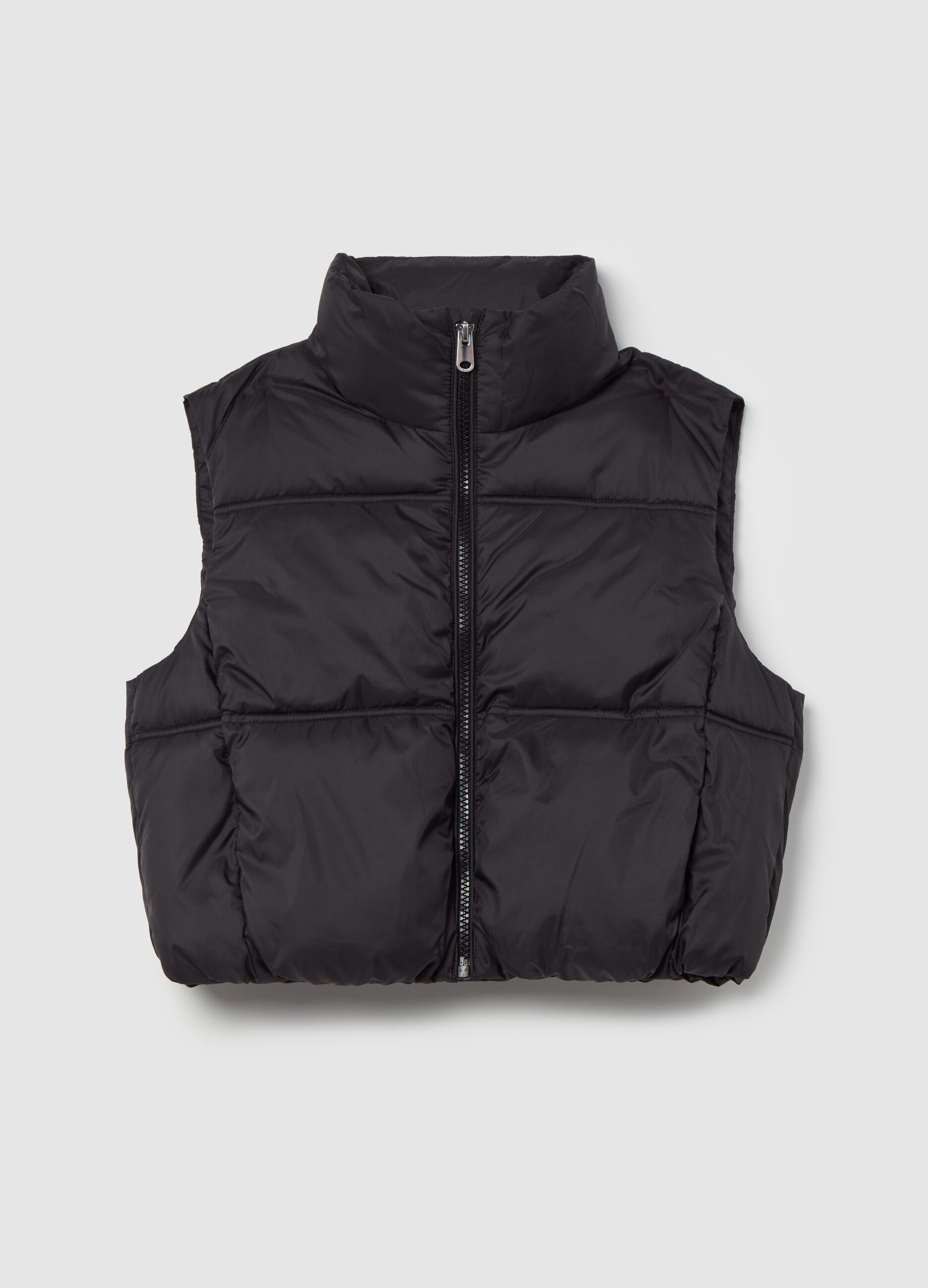 Full-zip quilted crop gilet