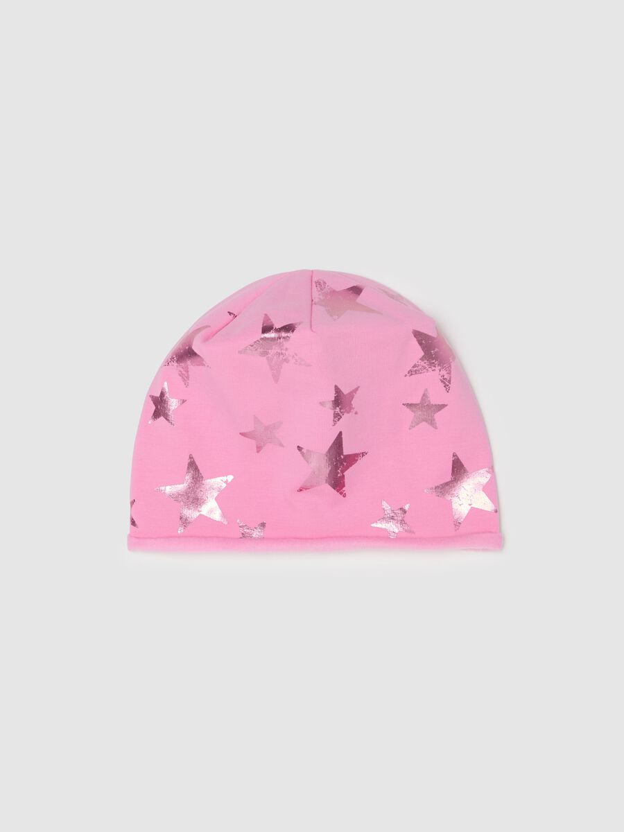 Organic cotton fleece hat with stars print_0