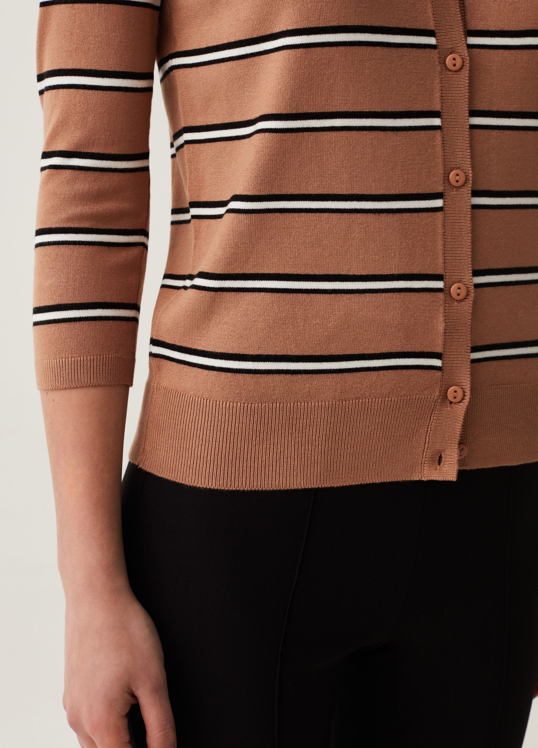 Striped cardigan with three-quarter sleeves