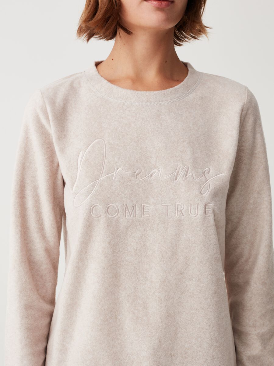 Fleece pyjama top with lettering embroidery_3