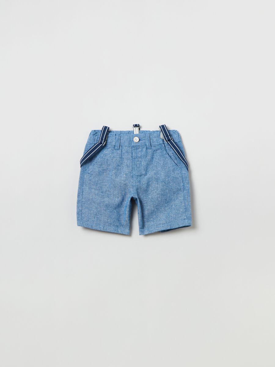 Shorts in lino e cotone con bretelle_0