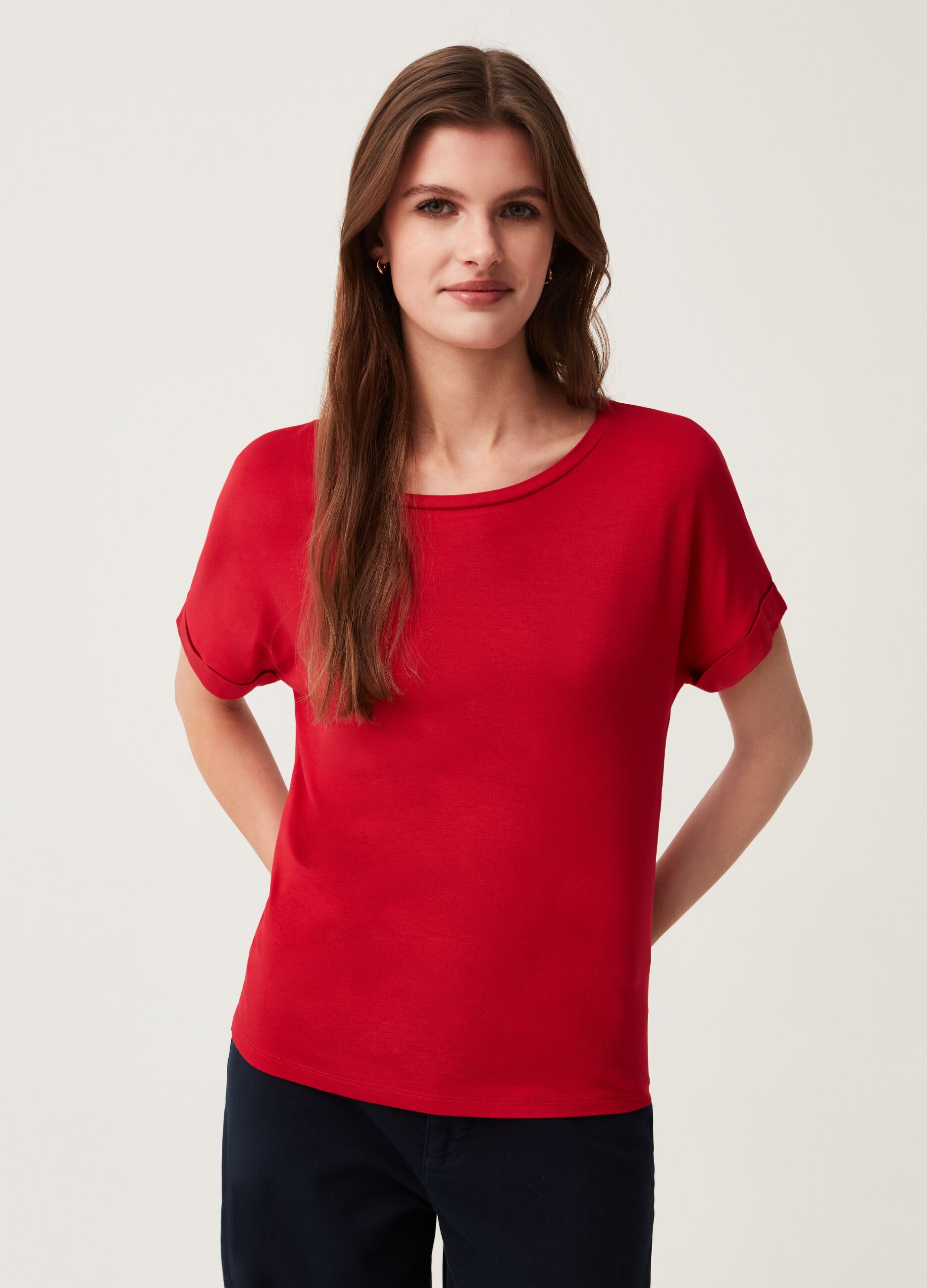 Stretch viscose  T-shirt with round neck