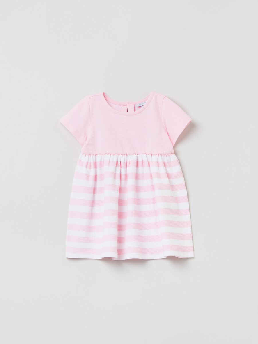 Dress with striped print and round neck_0