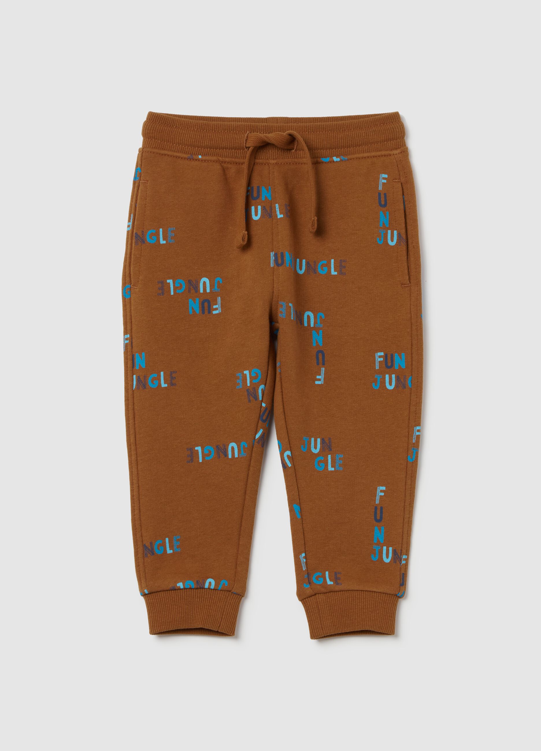 Fleece joggers with drawstring and "Fun Jungle” print