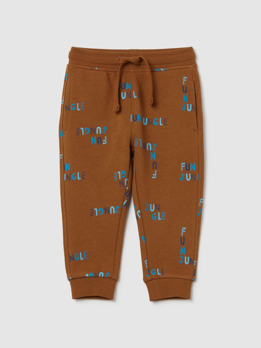 Fleece joggers with drawstring and "Fun Jungle” print_0