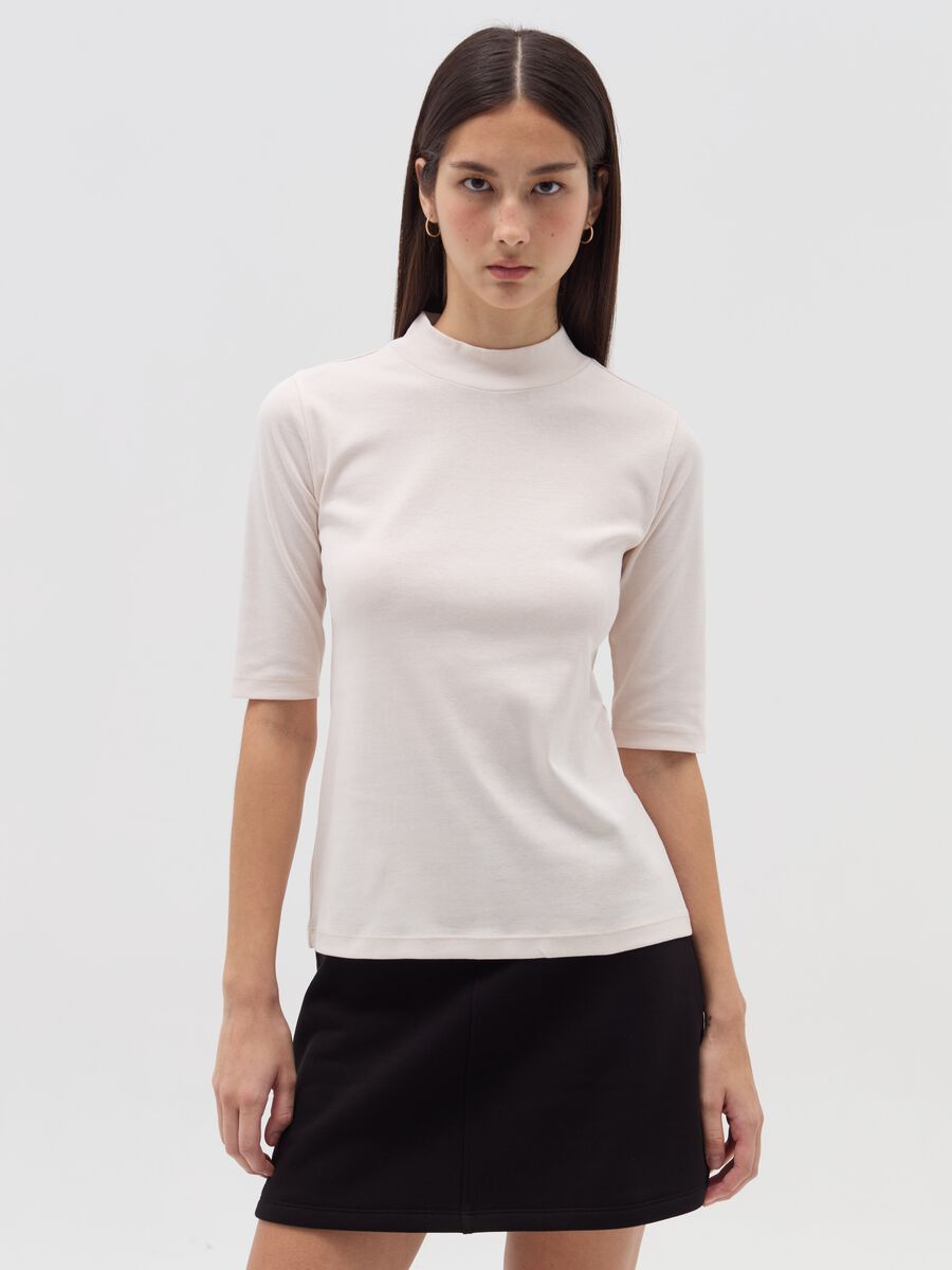 T-shirt with mock neck and elbow-length sleeves_1