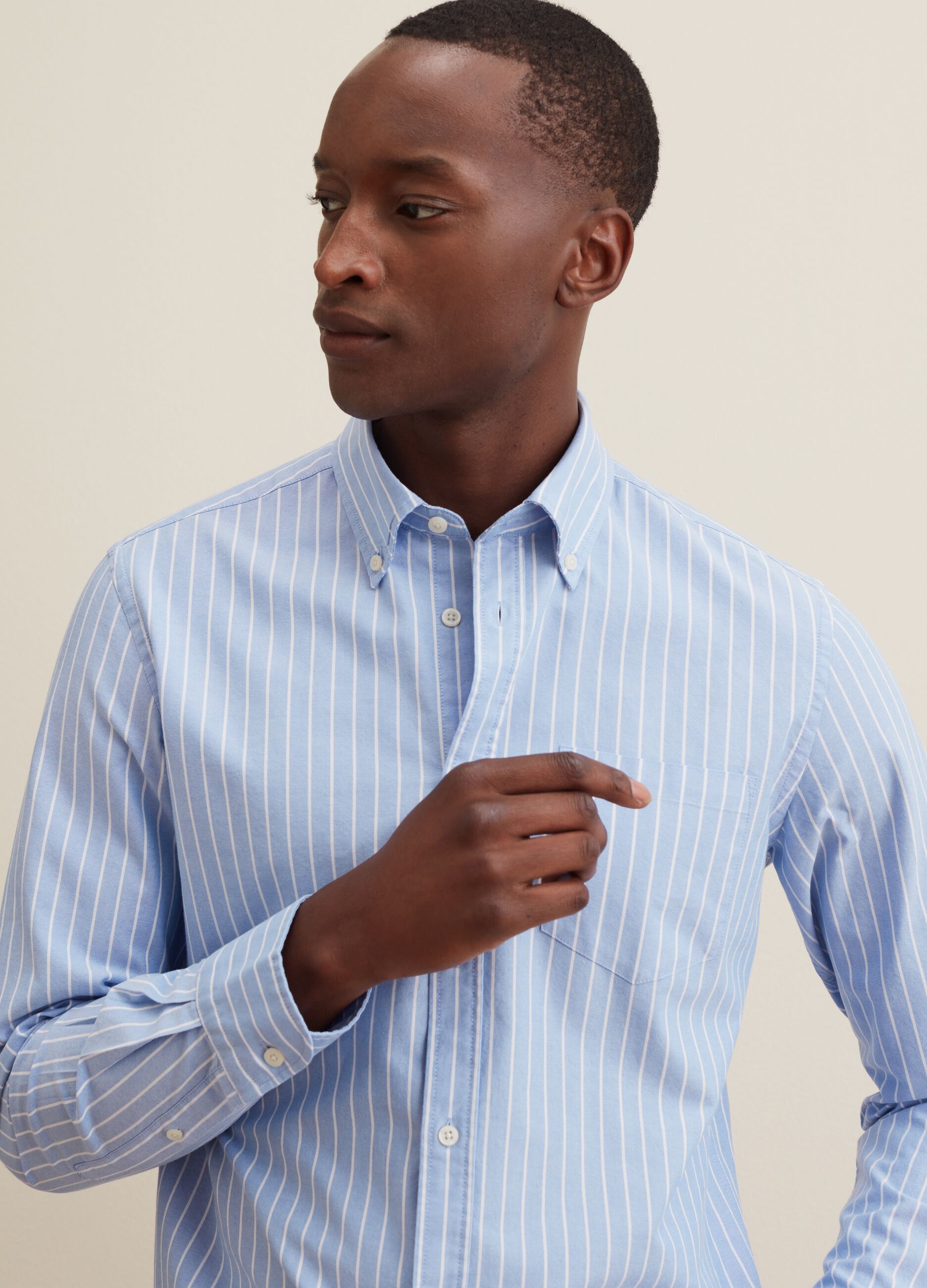 Striped Oxford cotton shirt with pocket