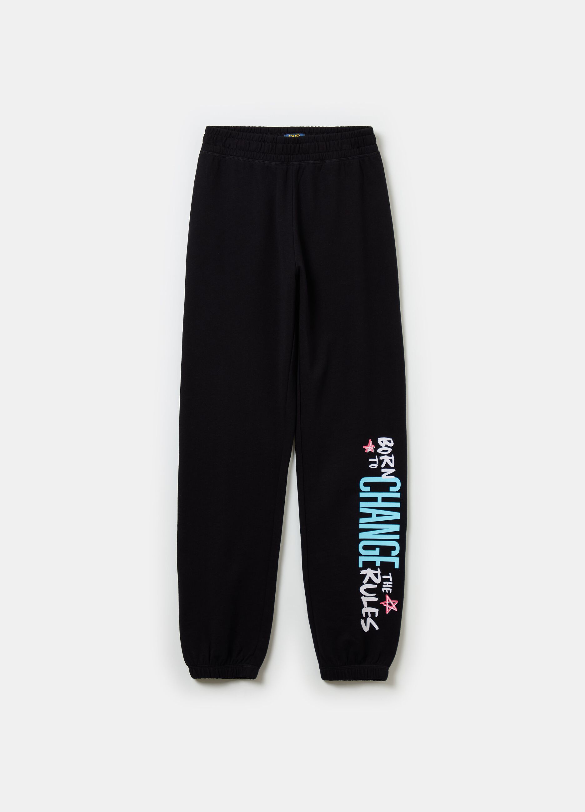 Joggers in fleece with elasticated edging and print