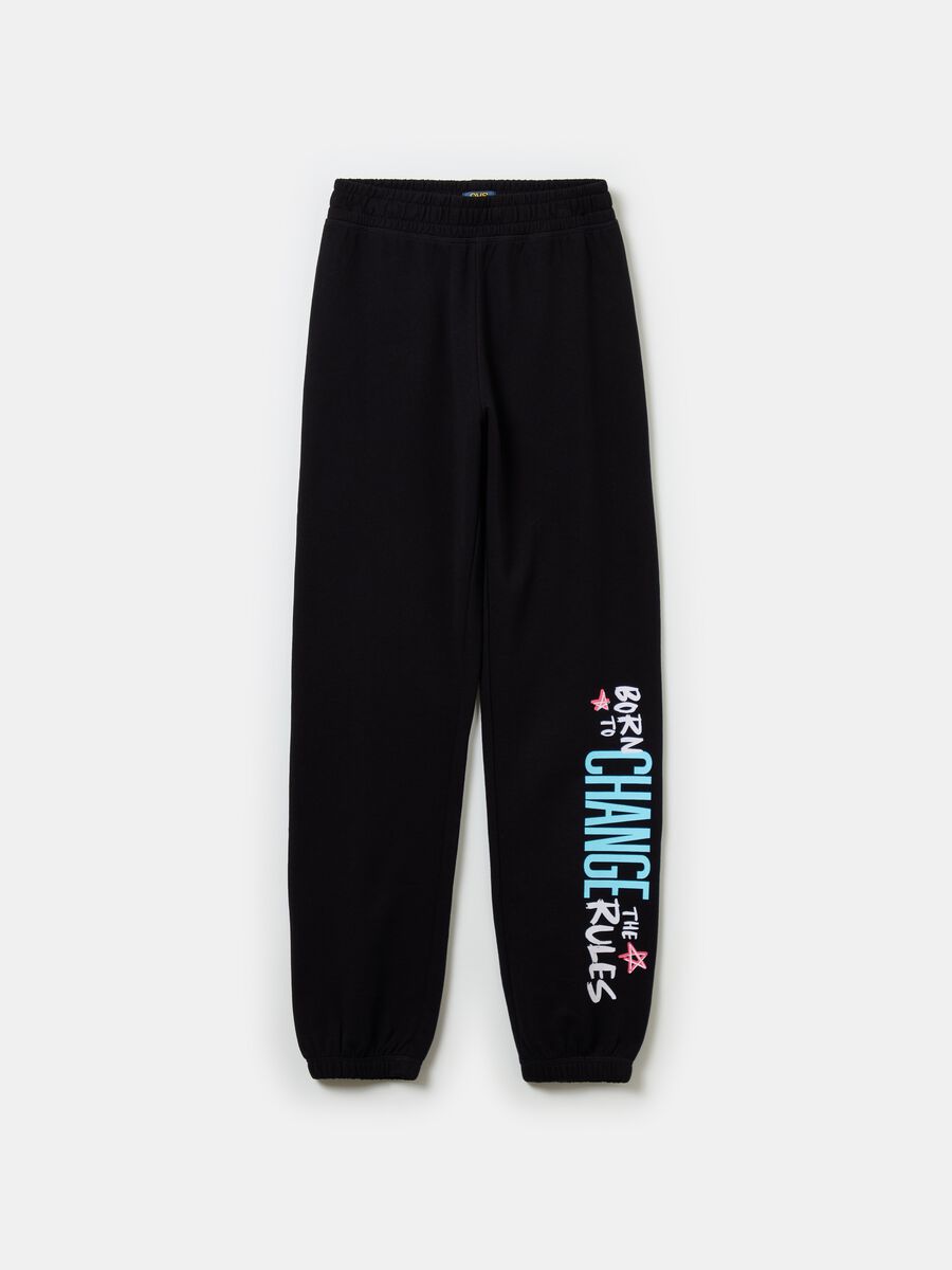 Joggers in fleece with elasticated edging and print_0