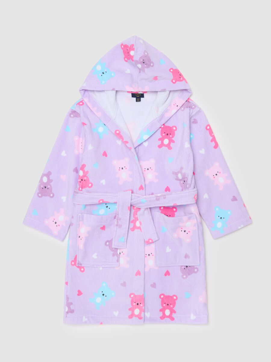 Bathrobe in organic cotton with teddy bears print_0