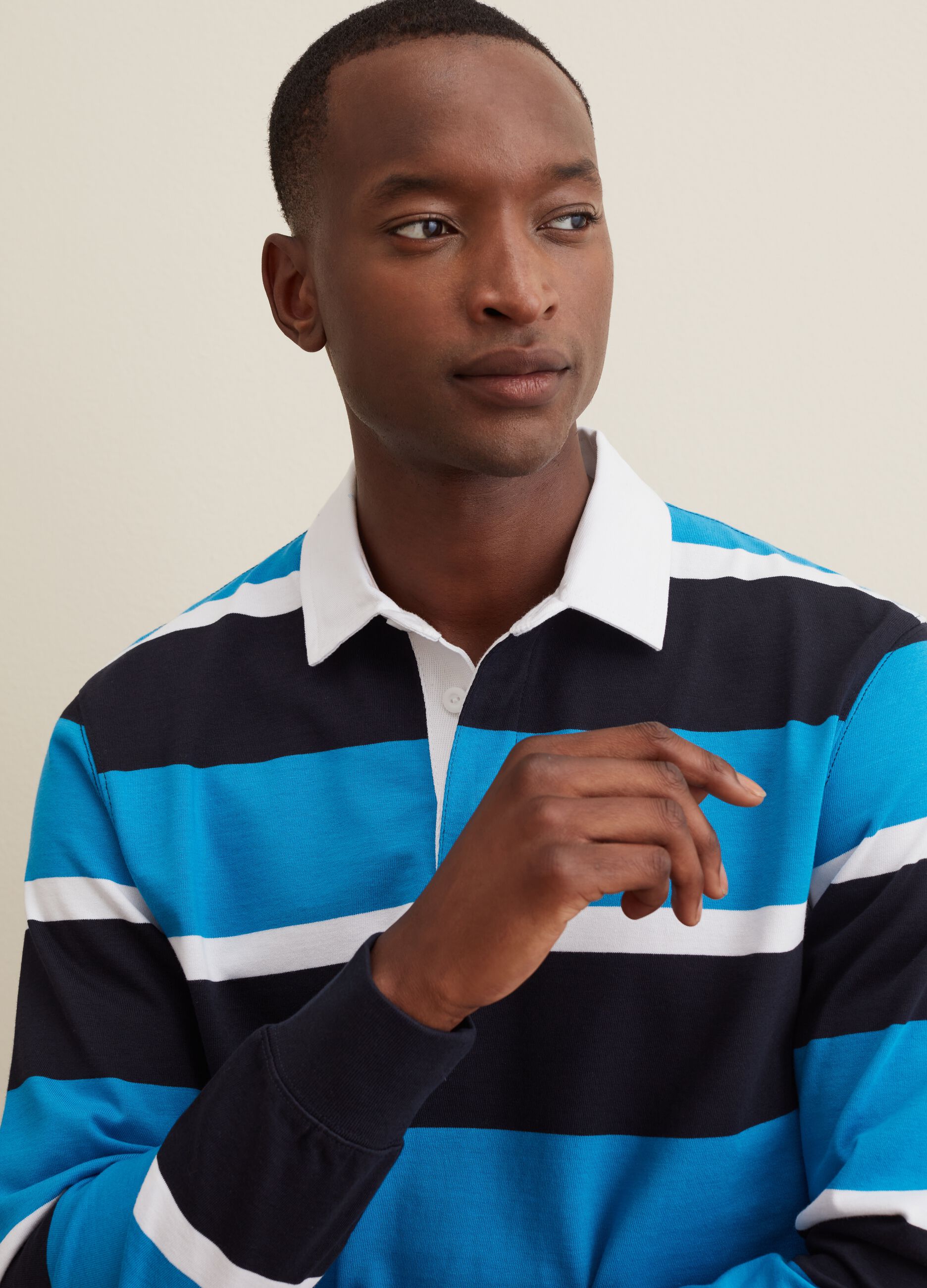 Long-sleeved polo shirt with striped pattern