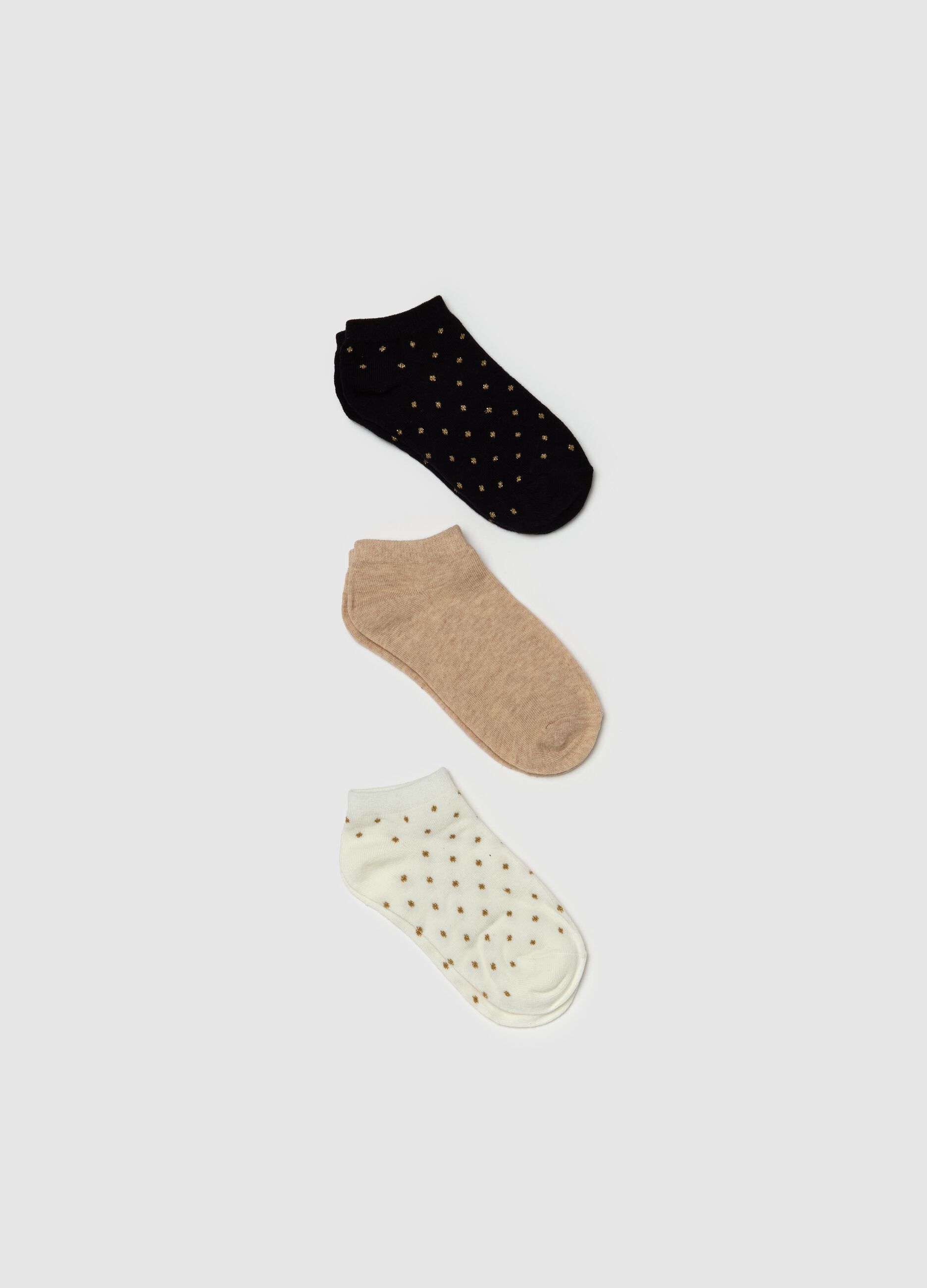 Three-pair pack stretch shoe liners with lurex