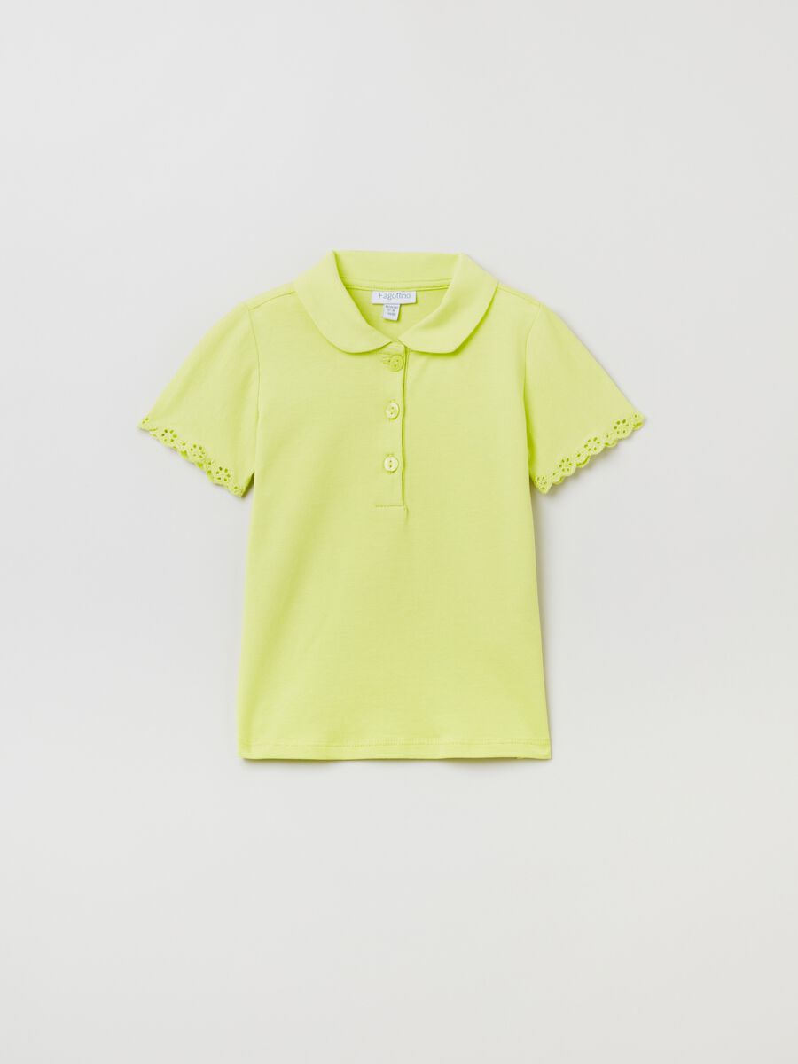 Jersey polo shirt with broderie anglaise lace_0