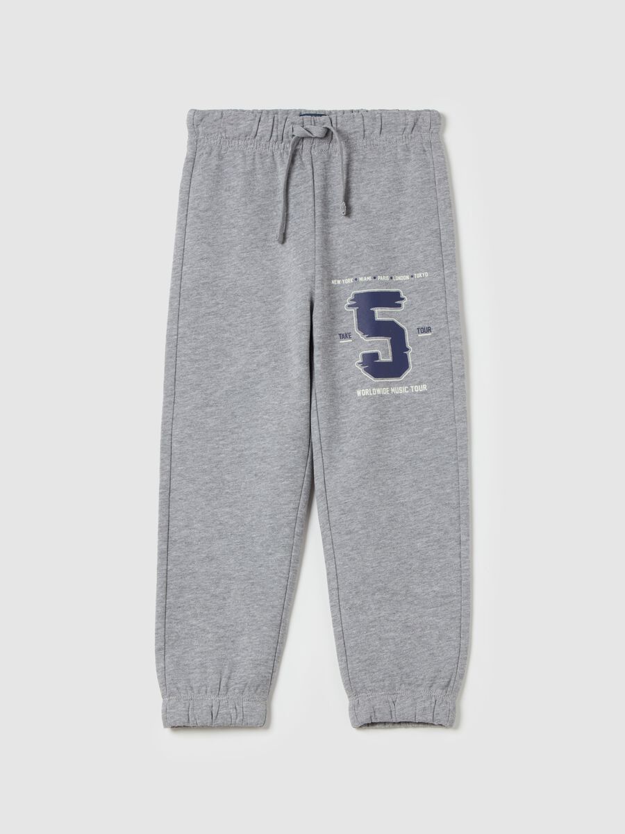 Fleece joggers with drawstring and print_0