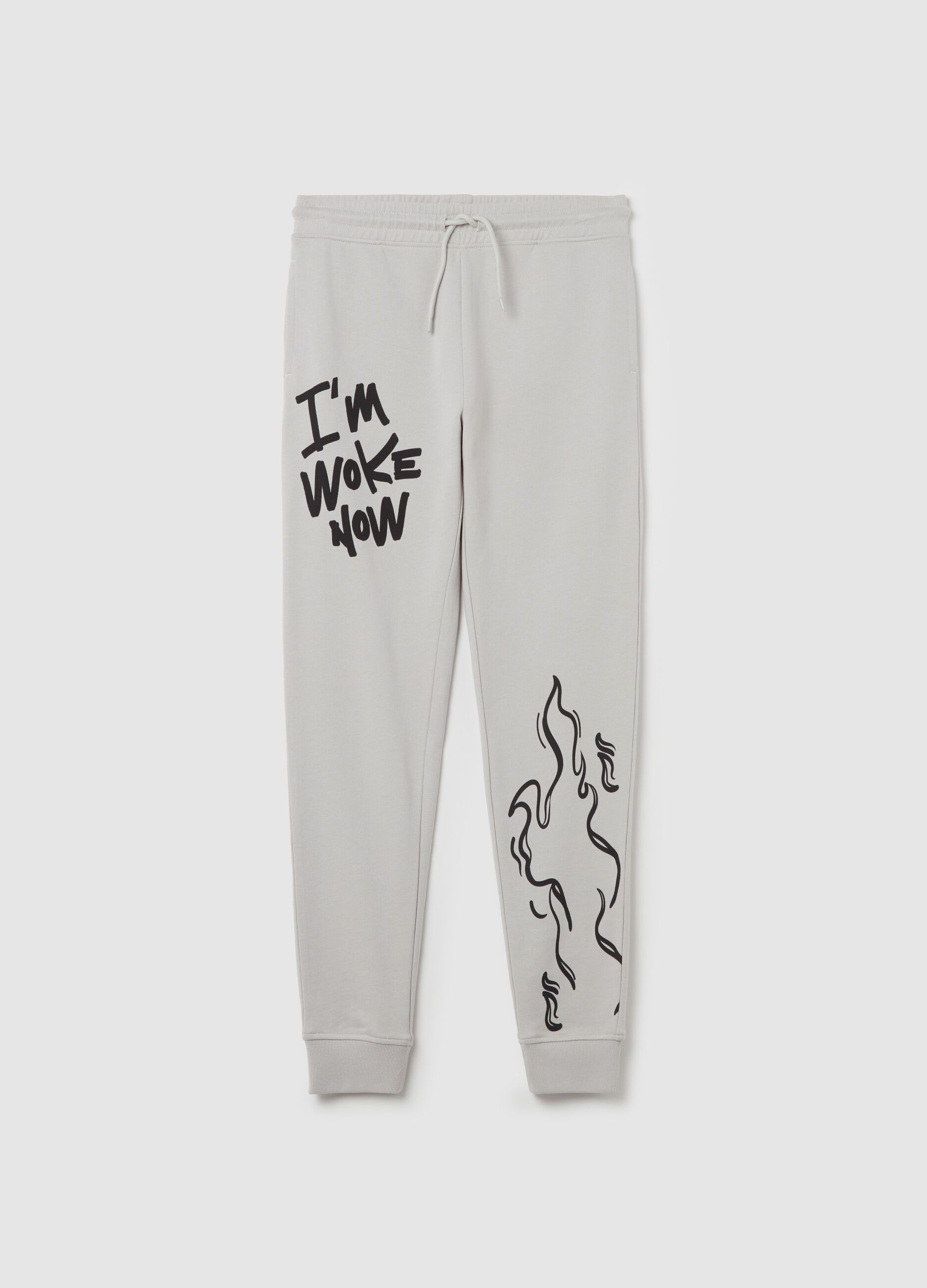 Joggers with drawstring and flames and lettering print