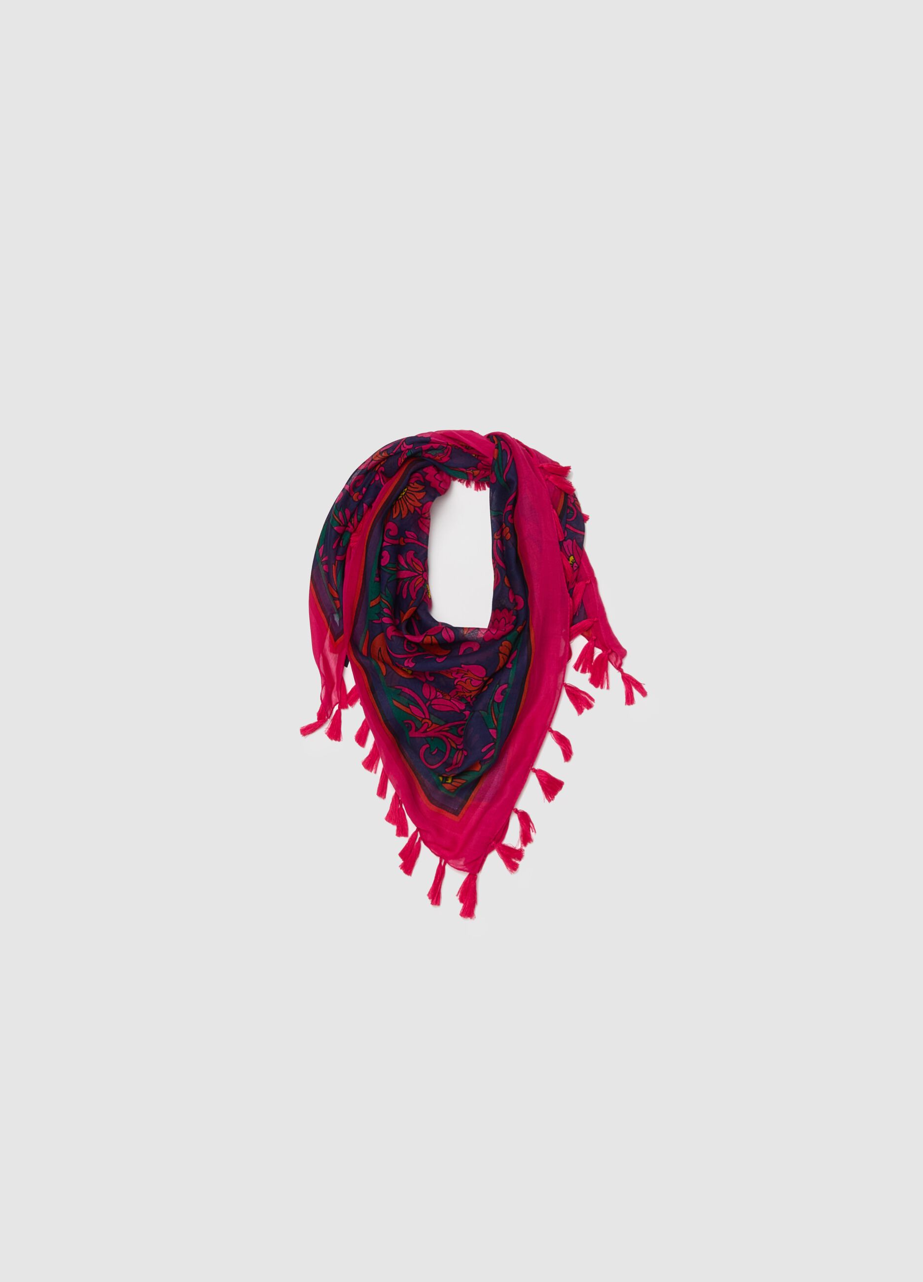 Floral foulard with tassels