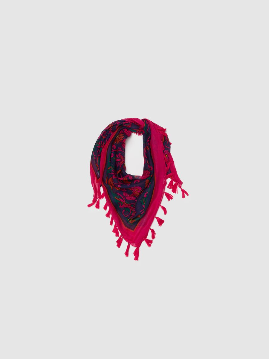 Floral foulard with tassels_0