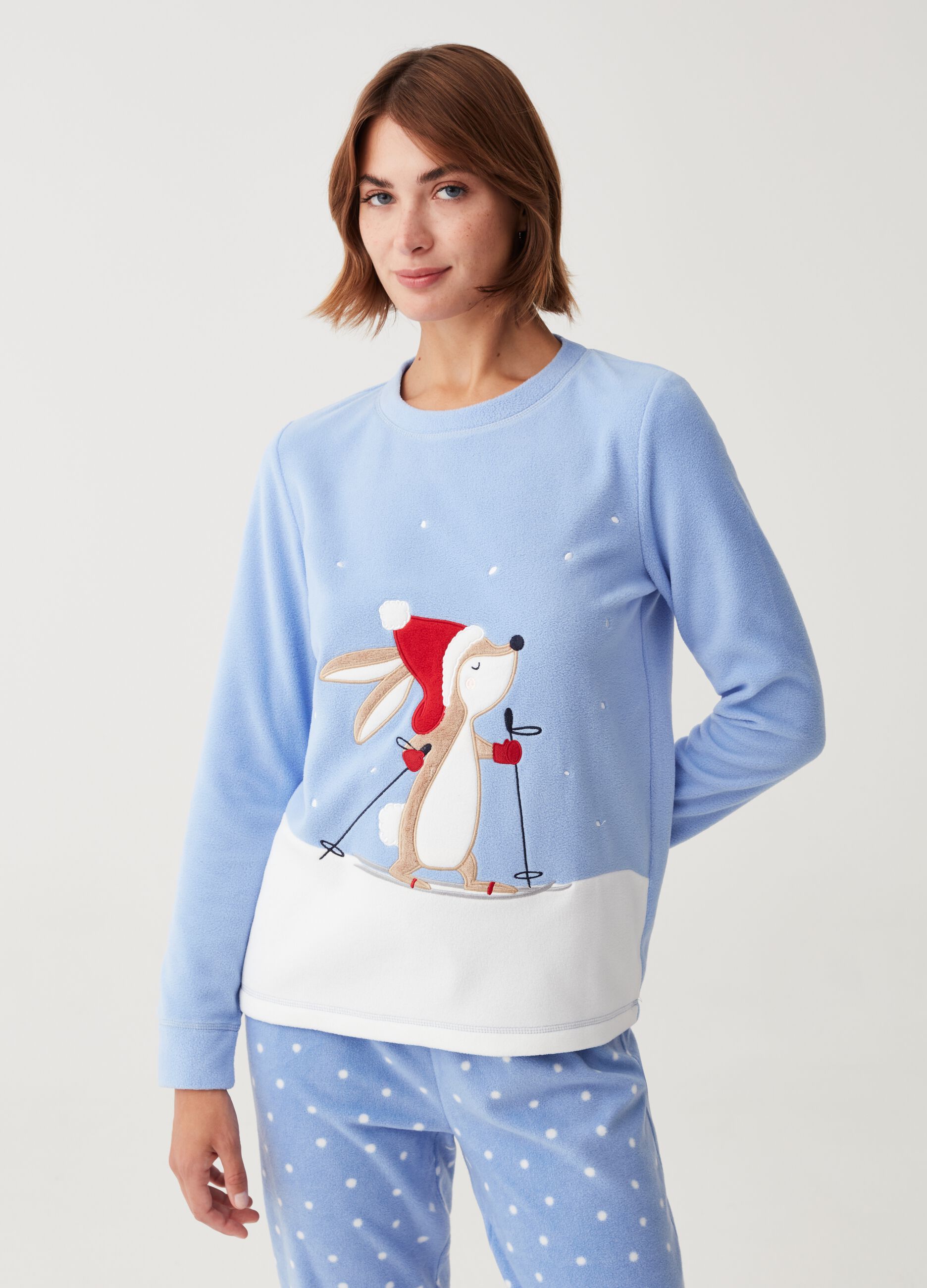 Pijama de tejido polar con bordado zorro navideño