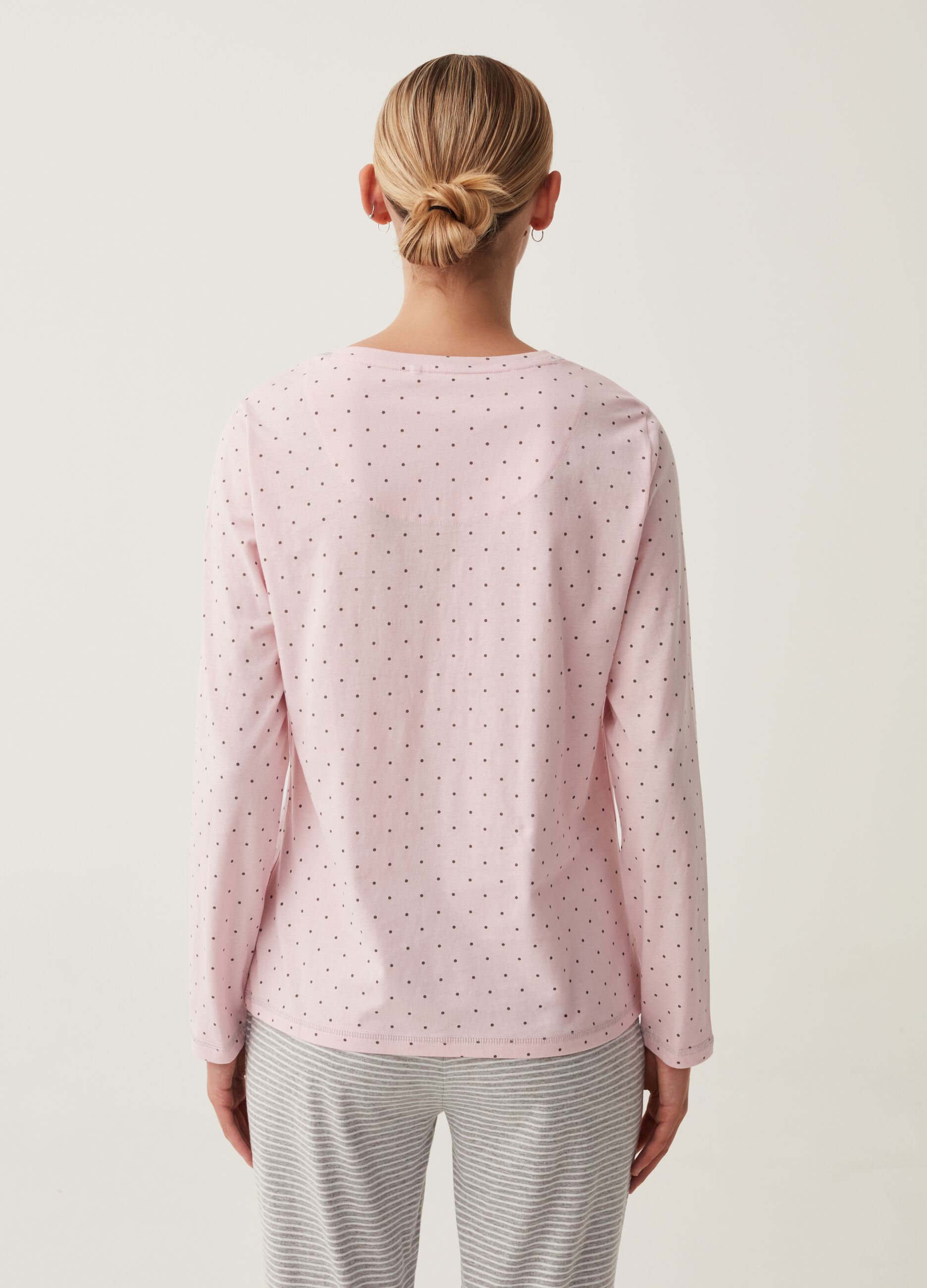 Polka dot pyjama top with granddad neckline