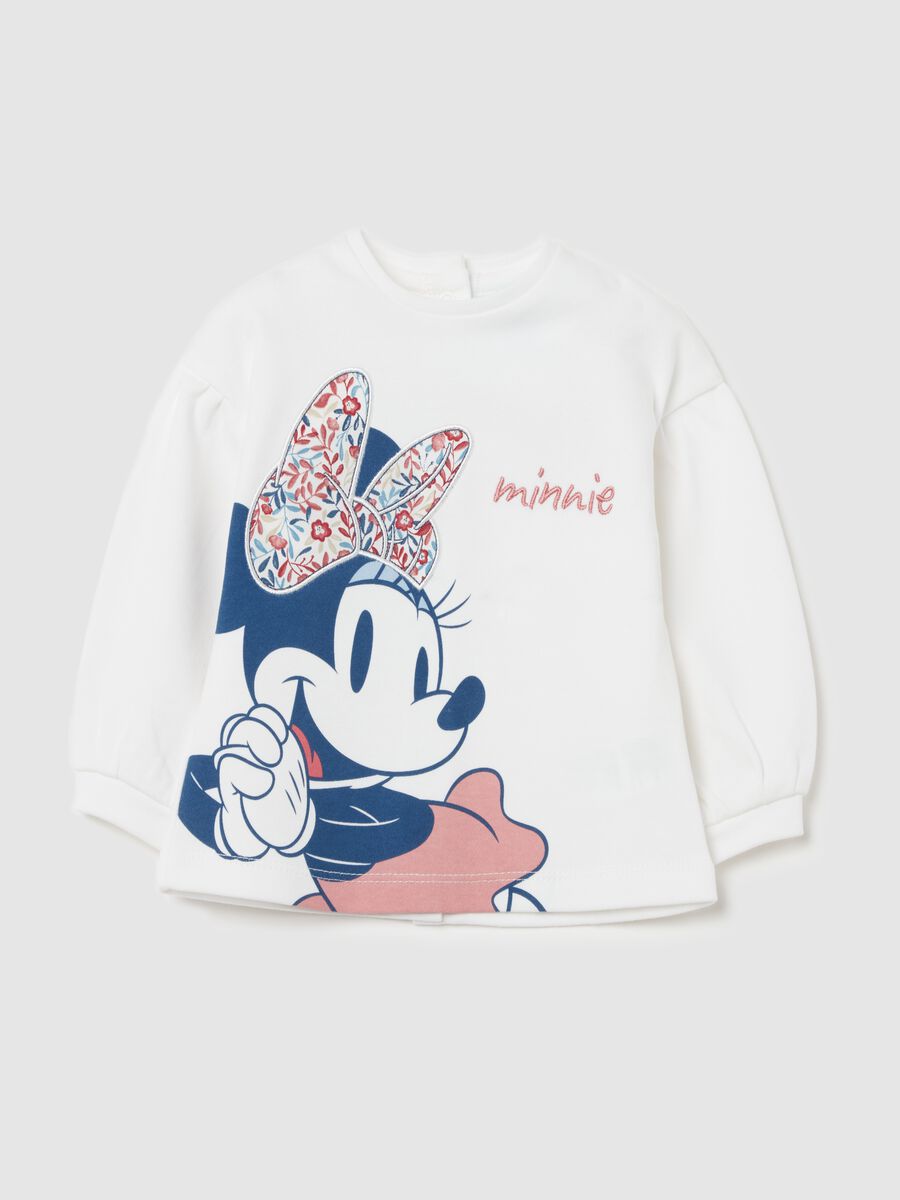 T-shirt in cotone bio stampa Minnie e ricamo_0