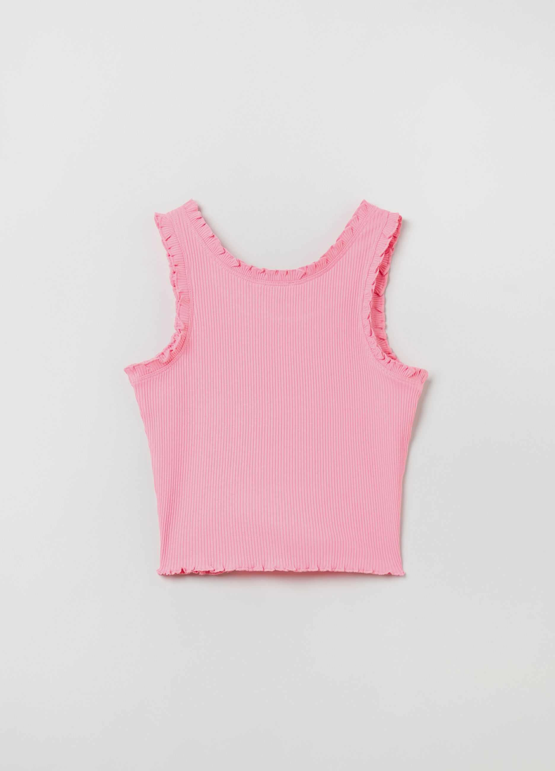 Tank top with frills and slim ribbing