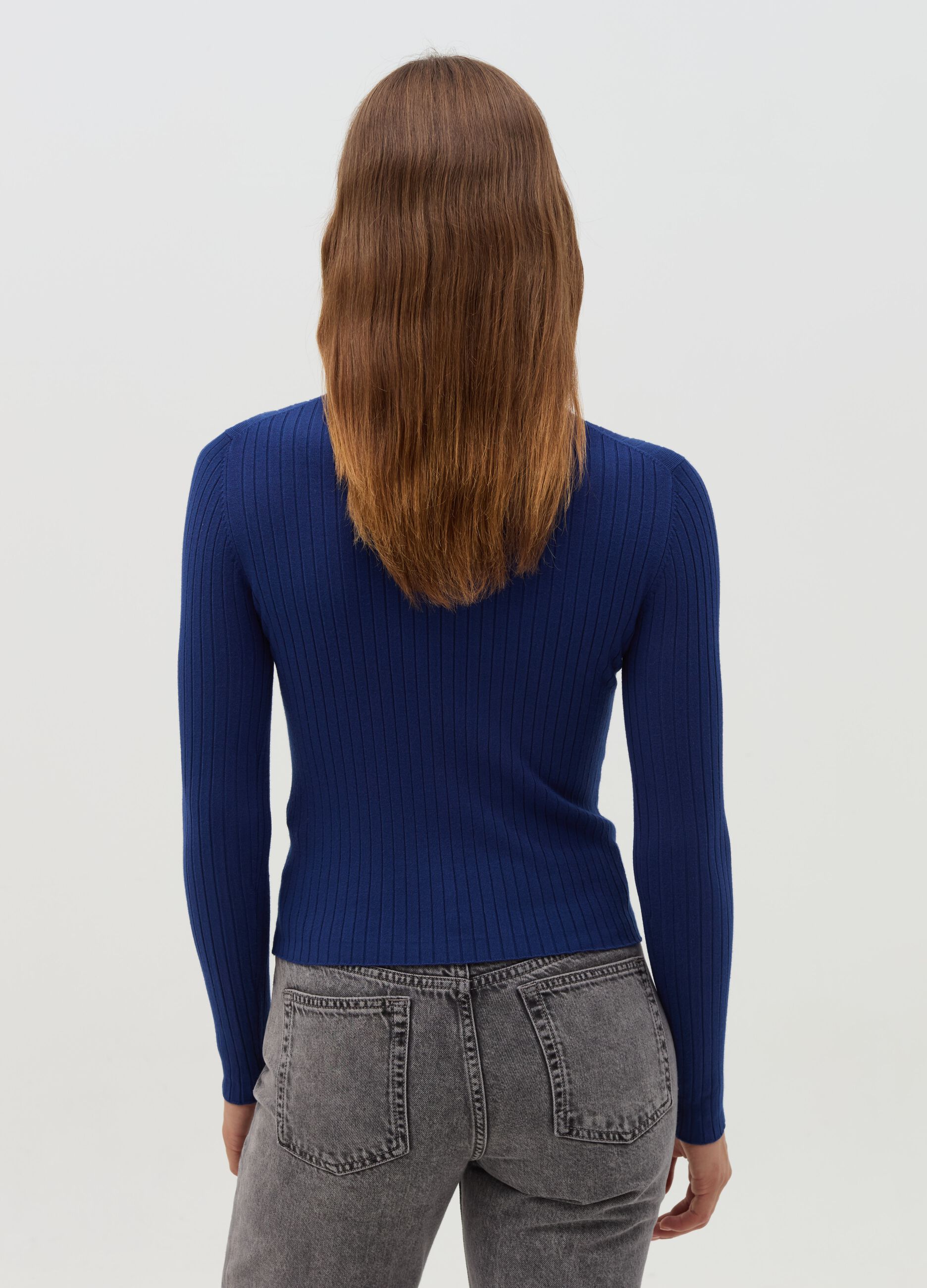 Ribbed knit pullover with mock neck