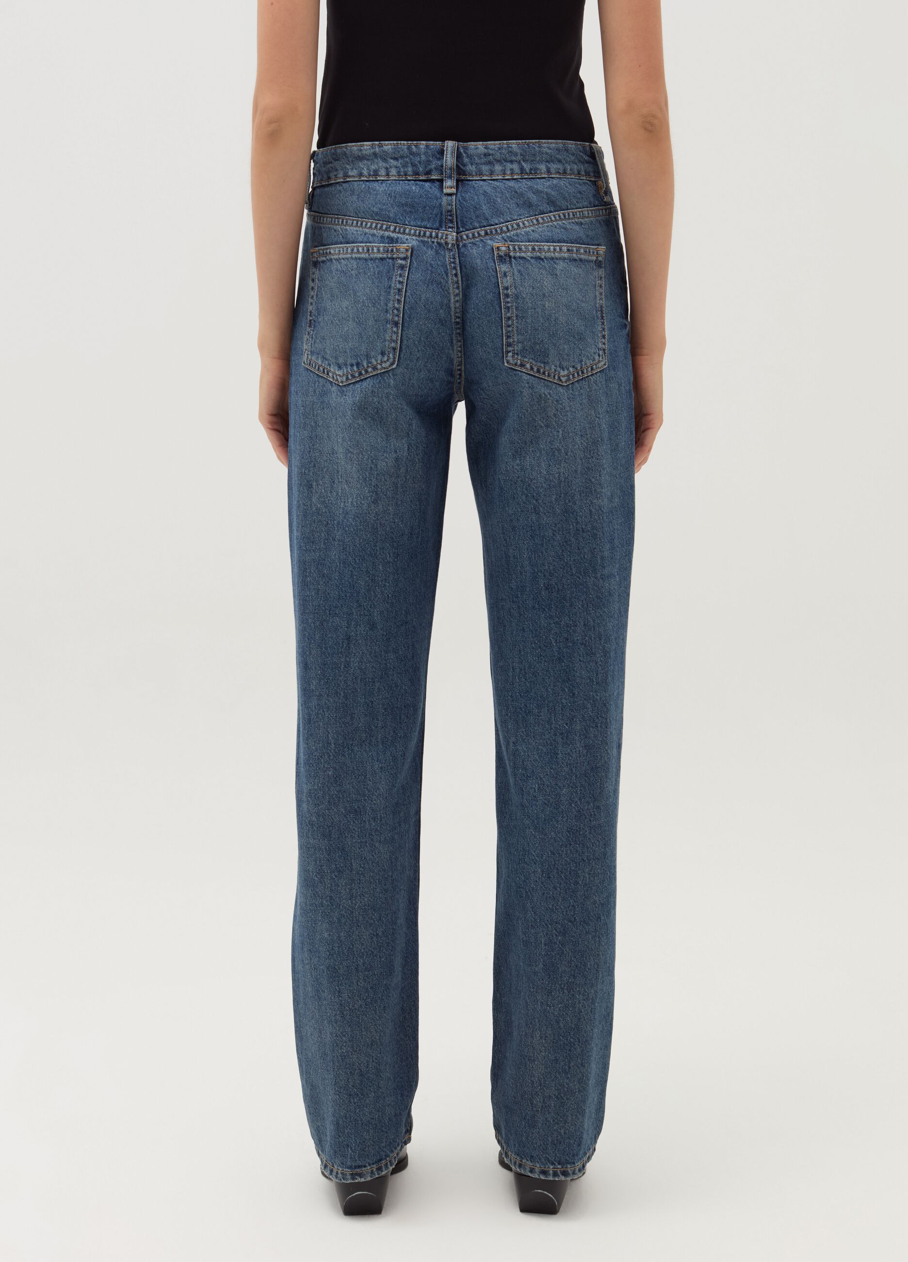 Straight-fit acid wash jeans with fading