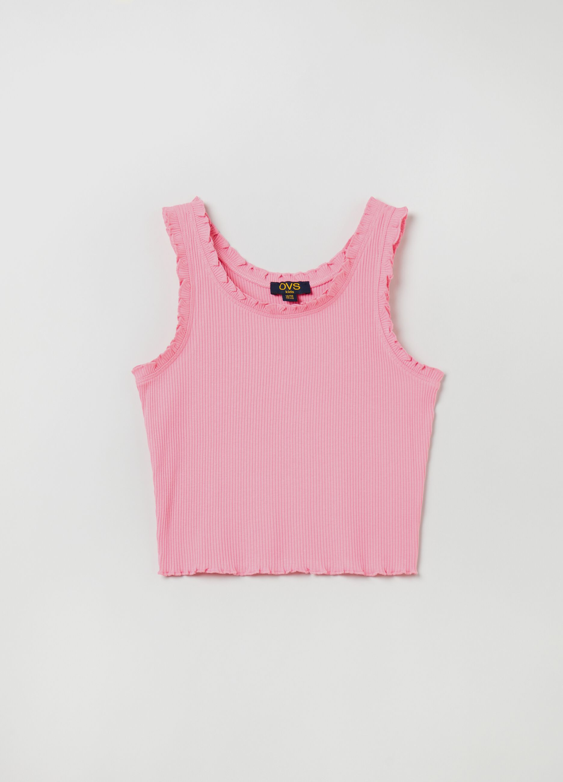 Tank top with frills and slim ribbing