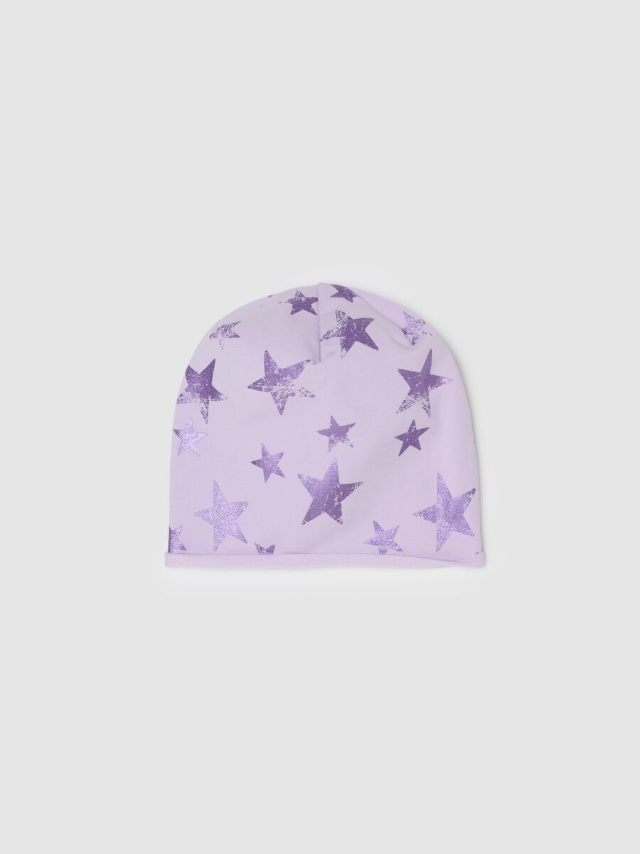 Organic cotton fleece hat with stars print_0