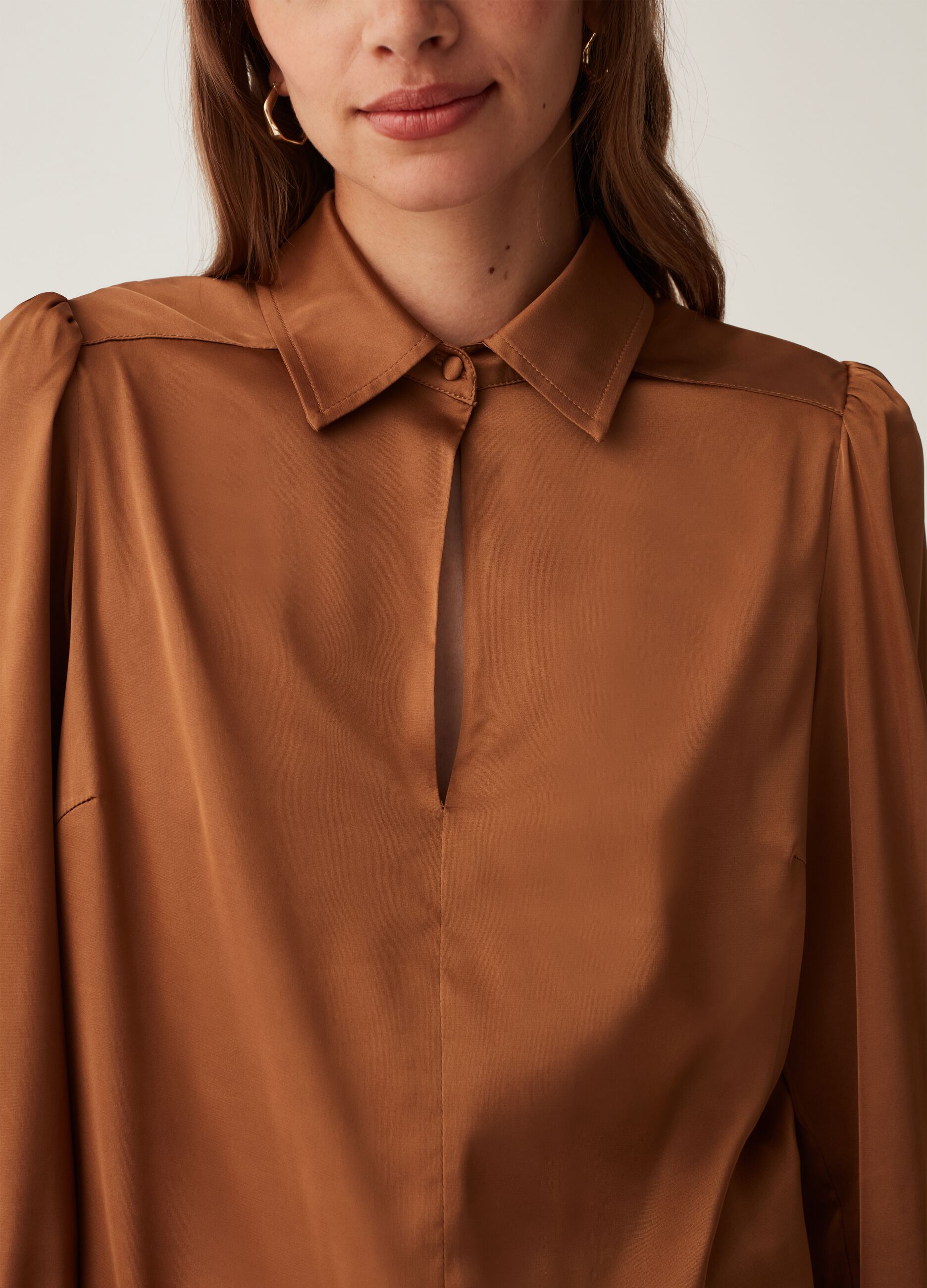 Satin blouse with puffy sleeves