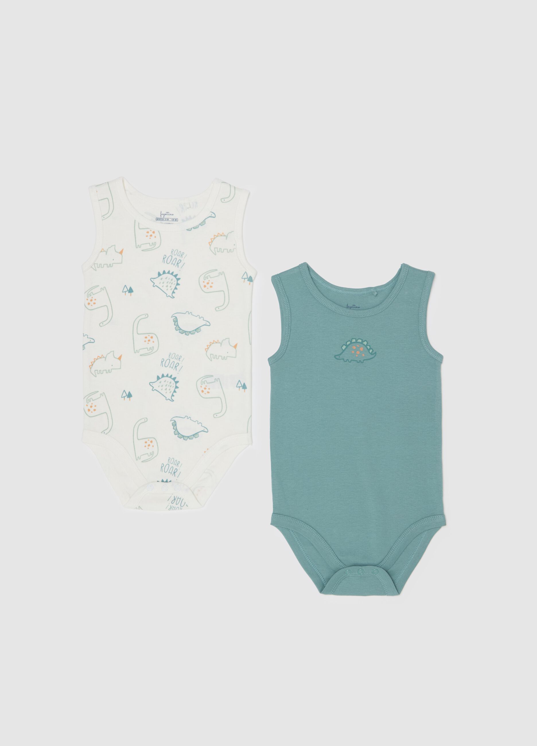 Two-pack organic cotton bodysuits with dinosaurs print