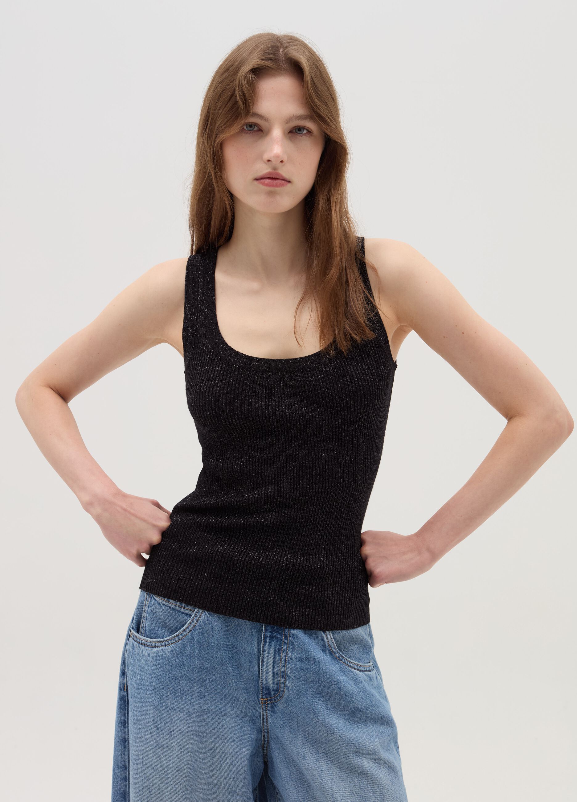 Ribbed tank top with lurex