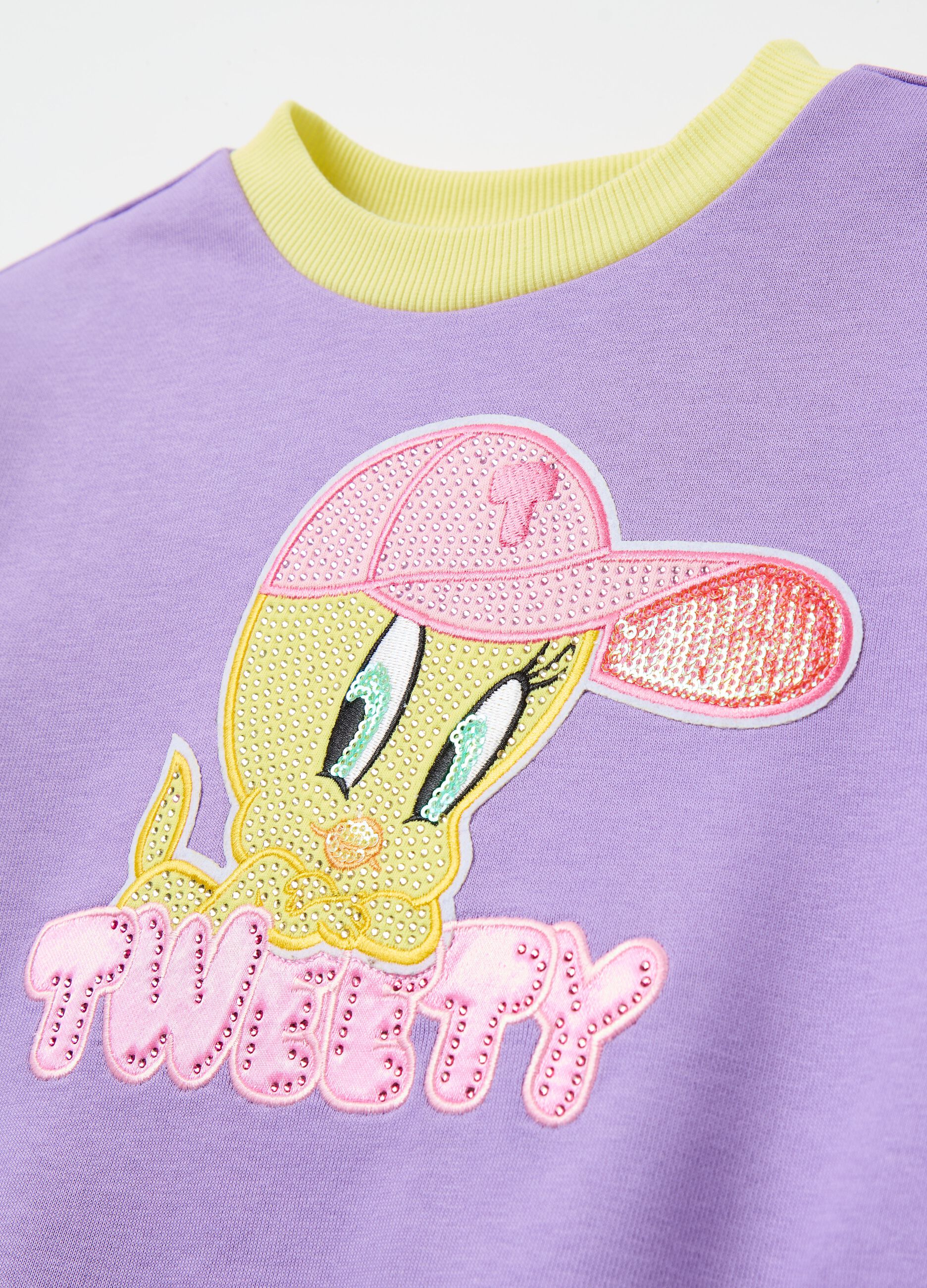 Colourblock sweatshirt with Tweetie Pie patch and diamantés