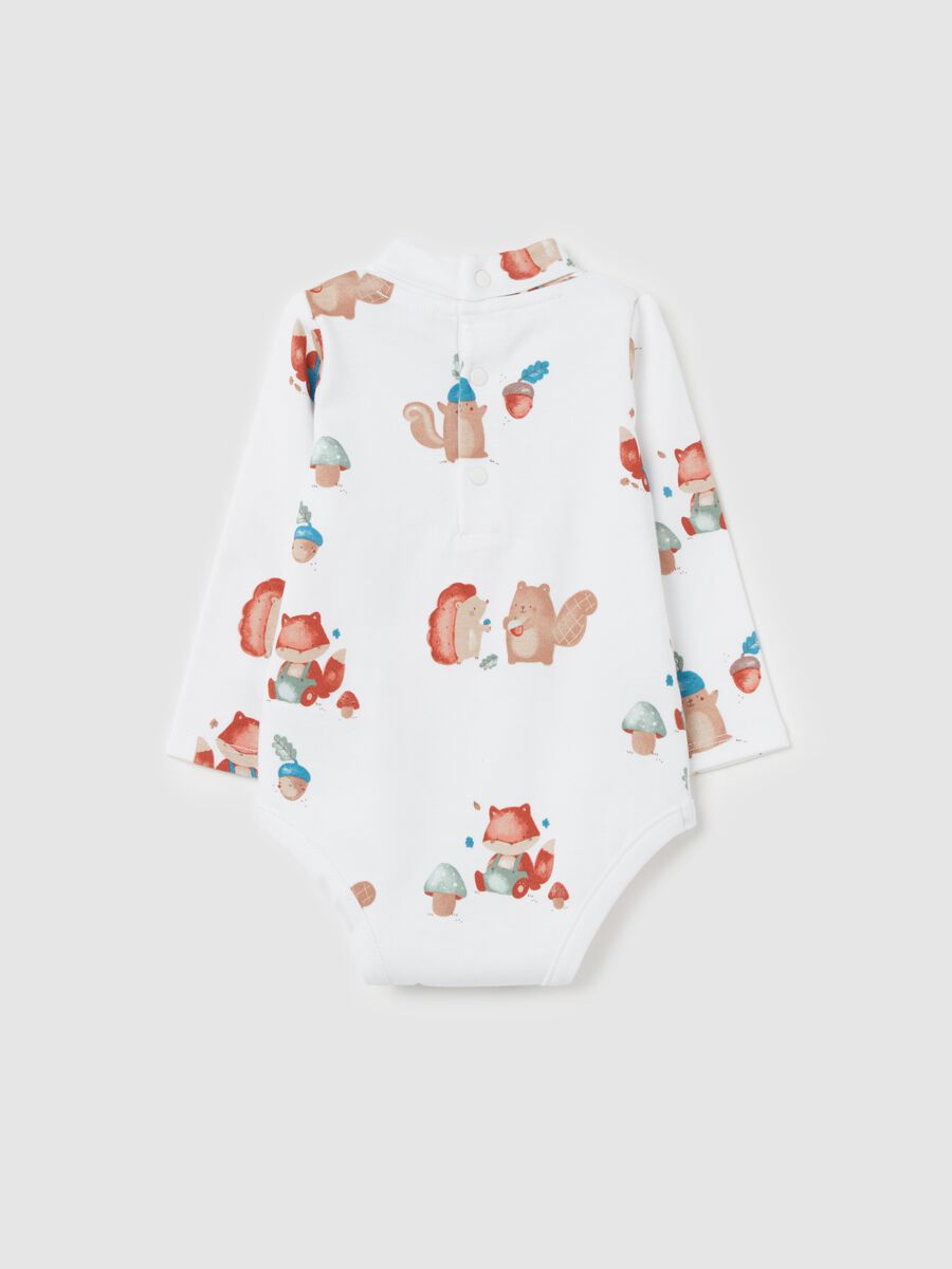 Organic cotton bodysuit with high neck and print_1