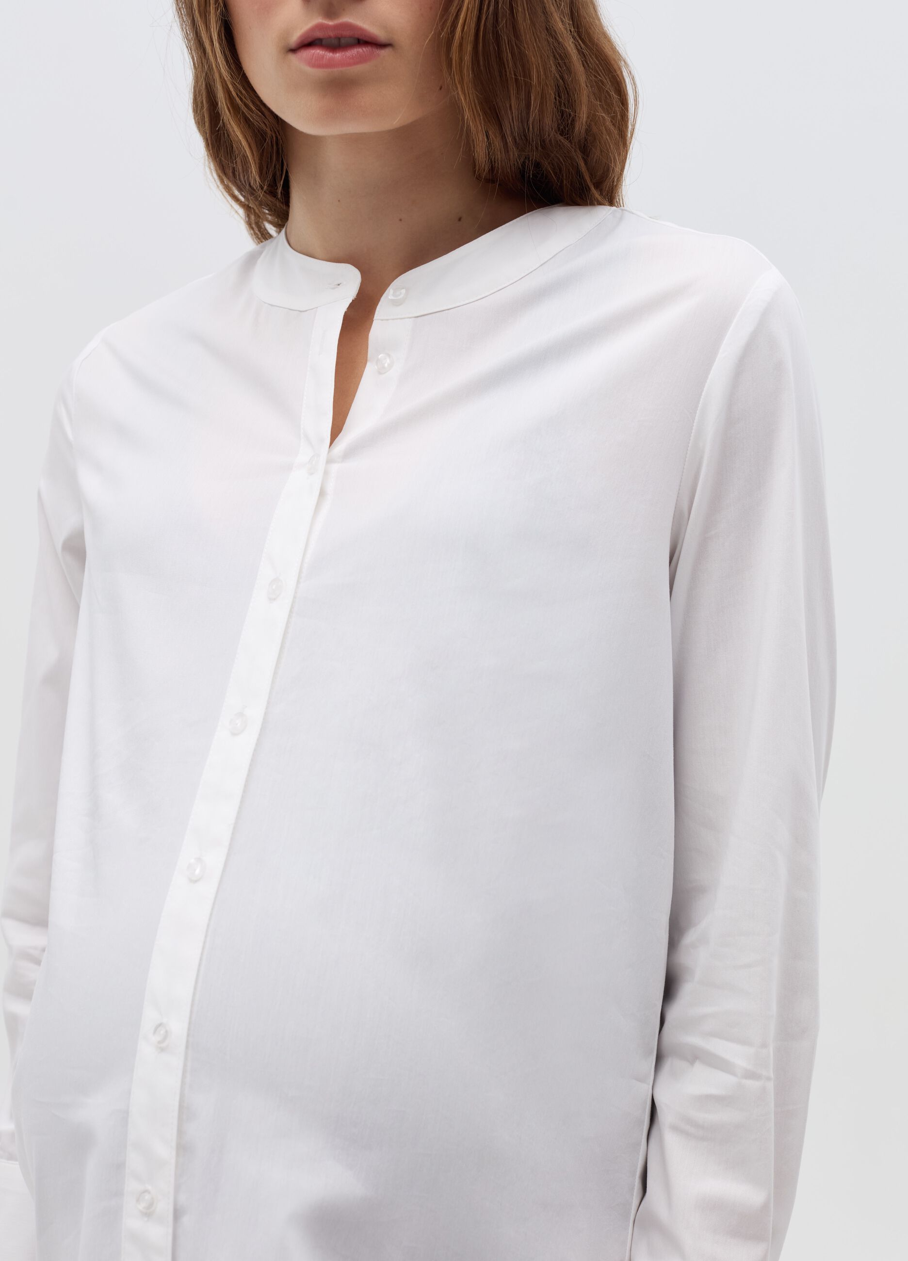 Maternity shirt with mandarin collar