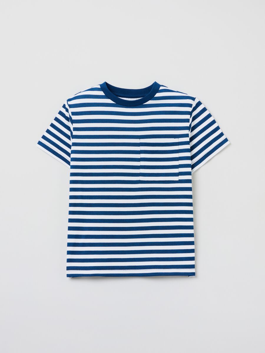 Striped 100% cotton T-shirt with pocket_0