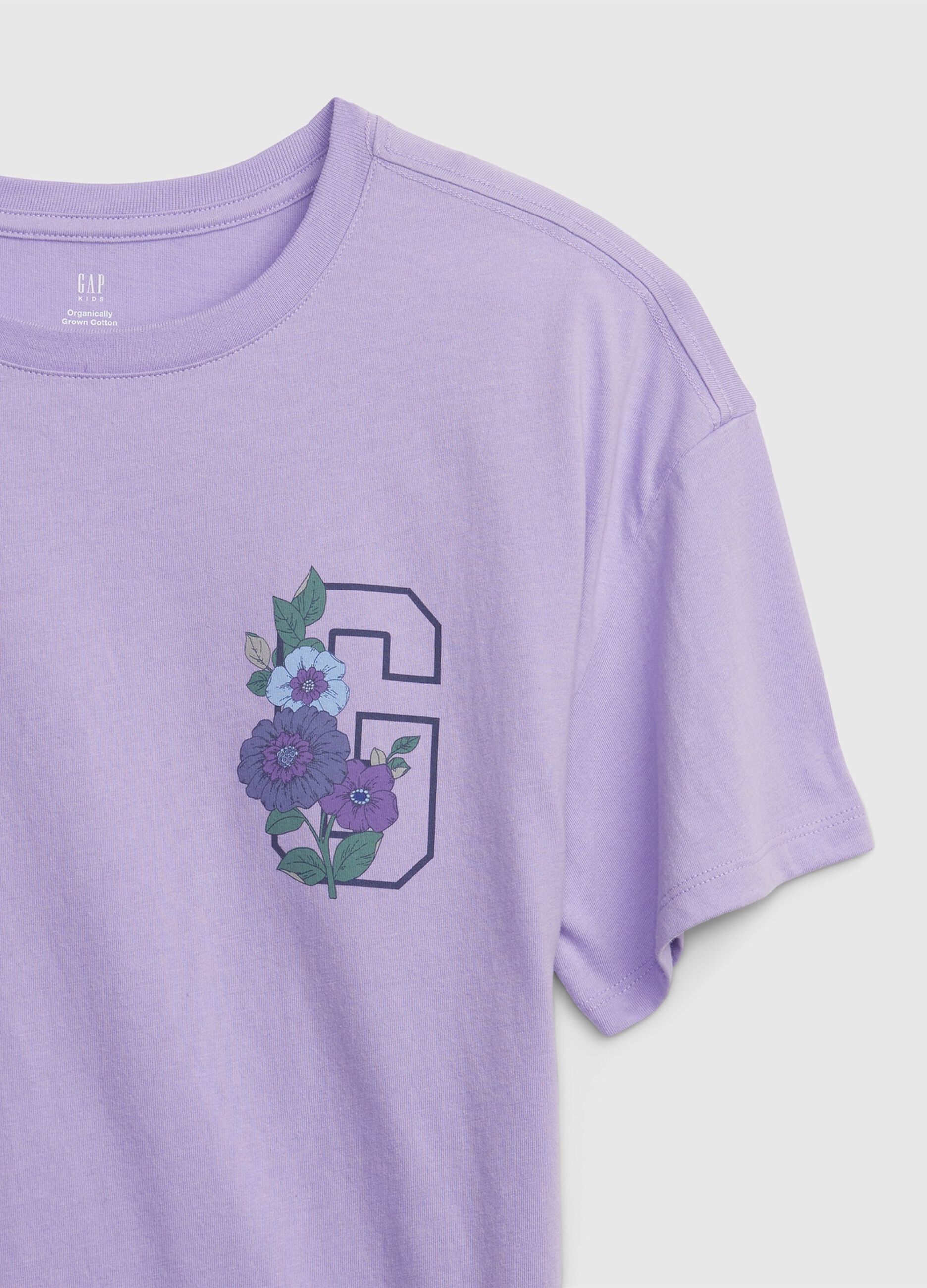 Organic cotton T-shirt with logo print and flowers