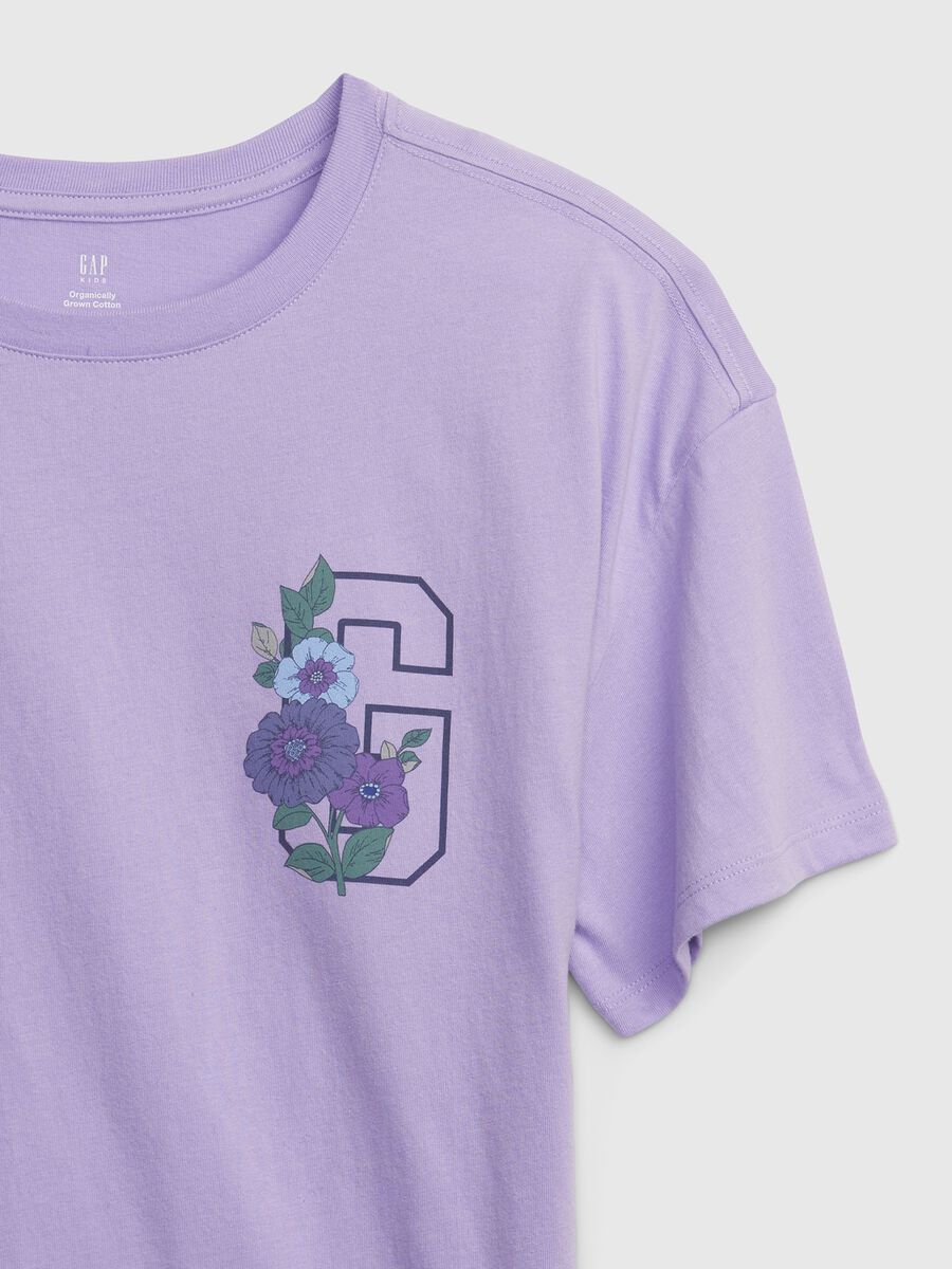 T-shirt in cotone bio con stampa logo e fiori_2