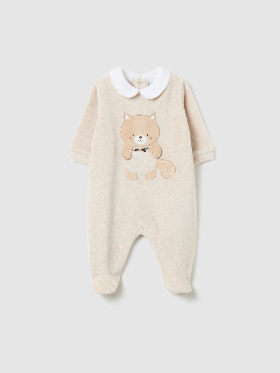 Velour onesie with squirrel embroidery_0