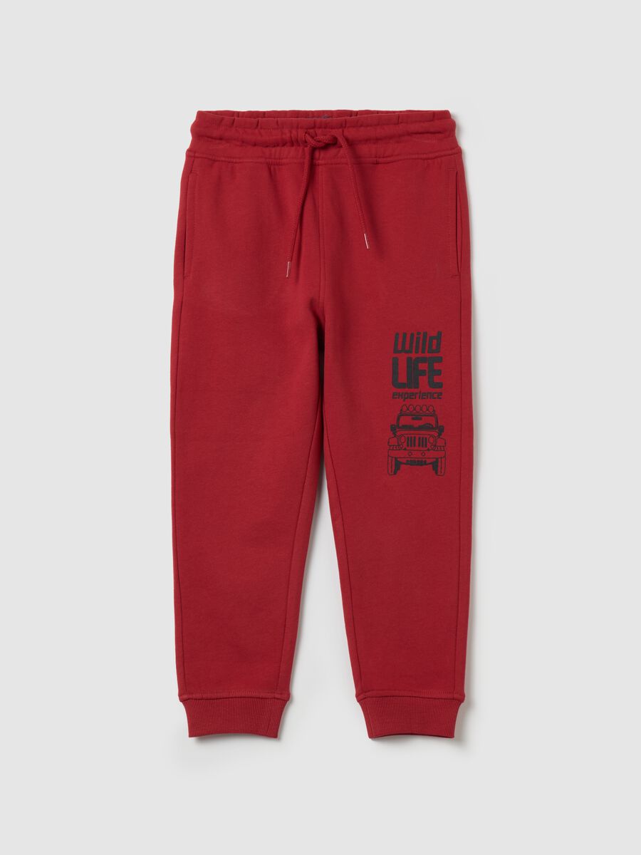 Fleece joggers with drawstring and lettering print_0