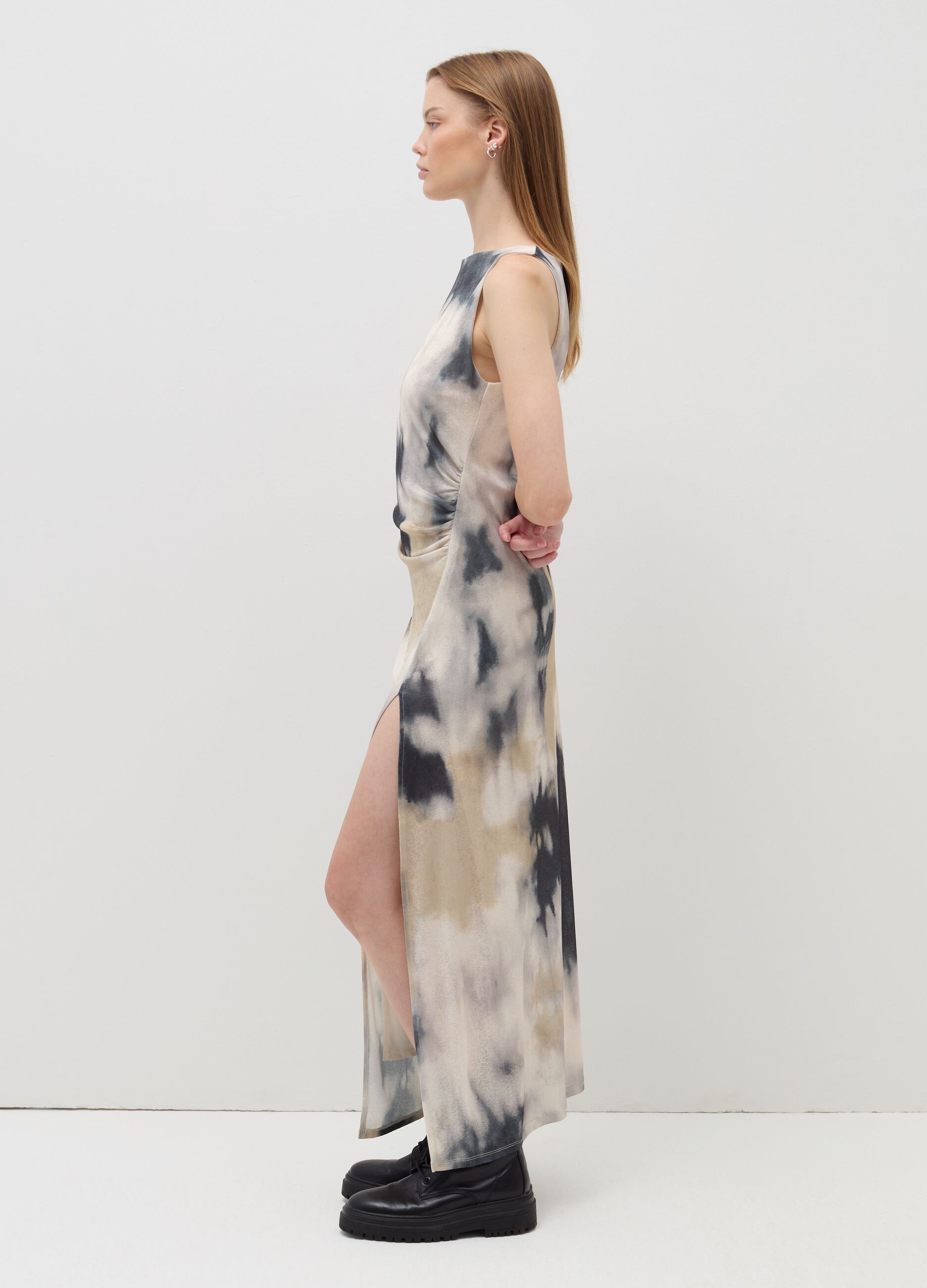 Long tie-dye dress with gathering