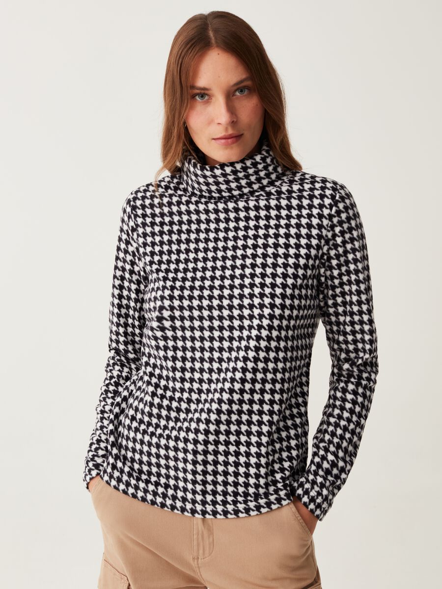 Fleece sweatshirt with houndstooth print_0