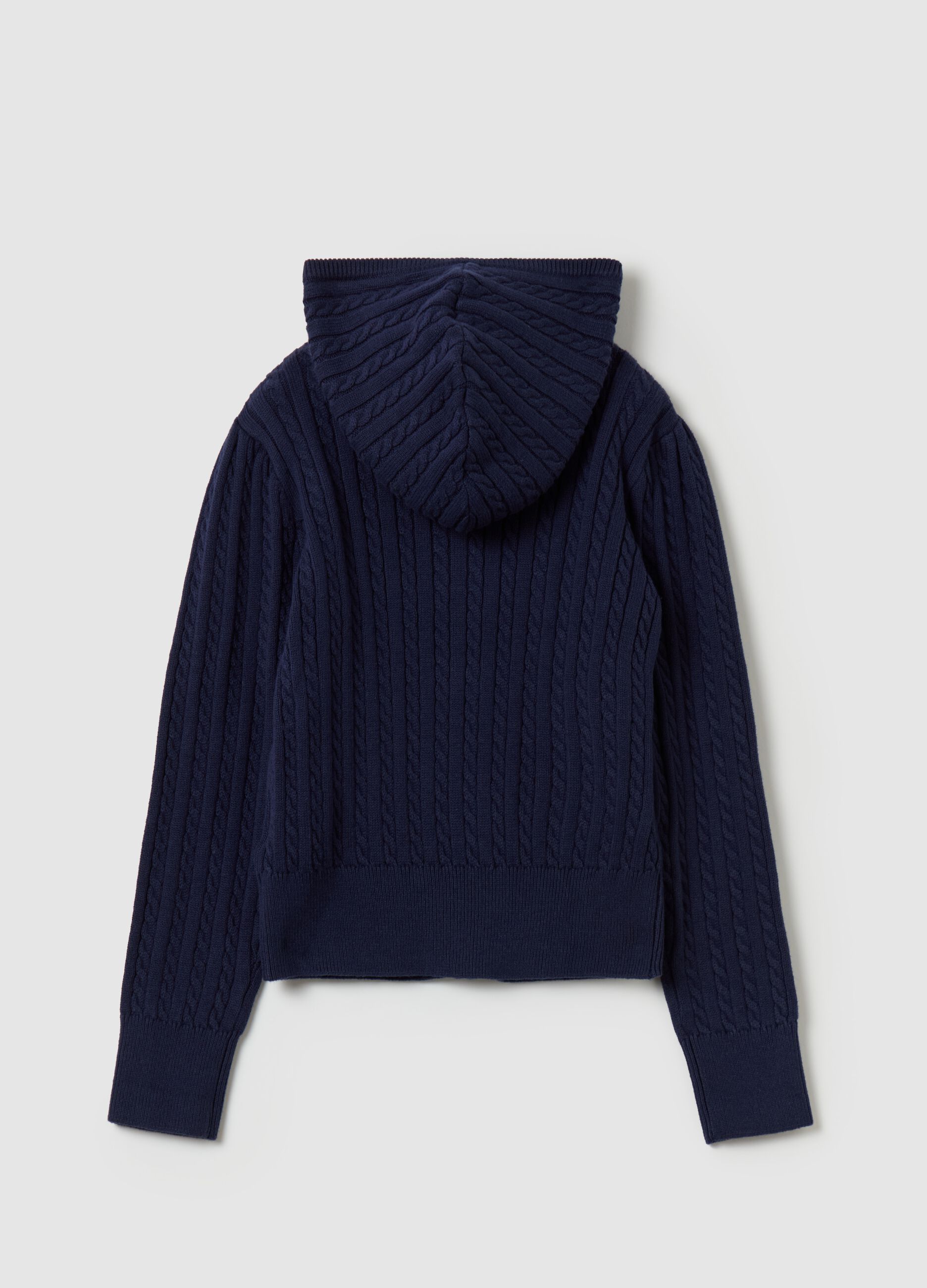 Cable-knit full-zip cardigan with hood