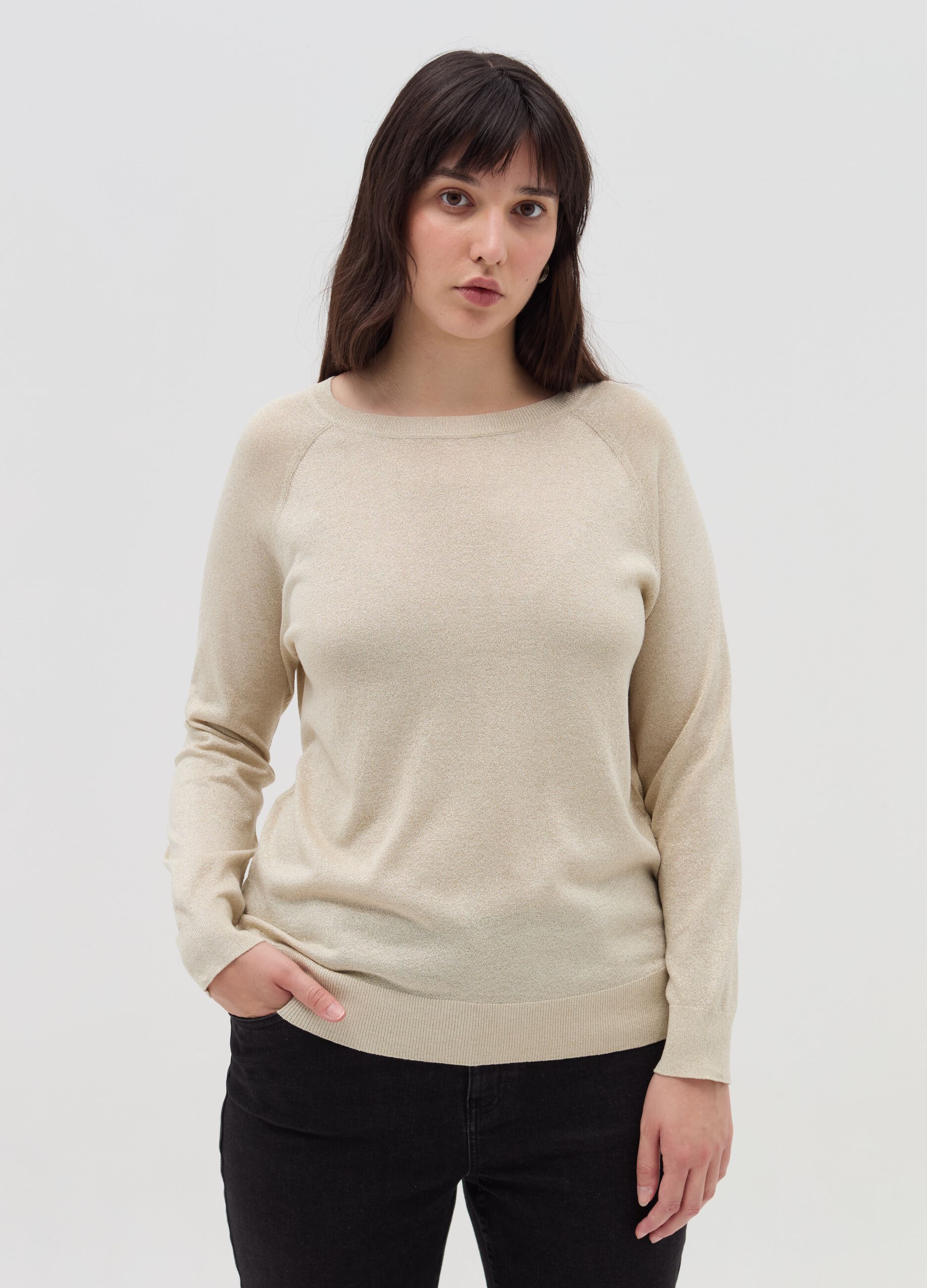 Curvy lurex pullover with raglan sleeves