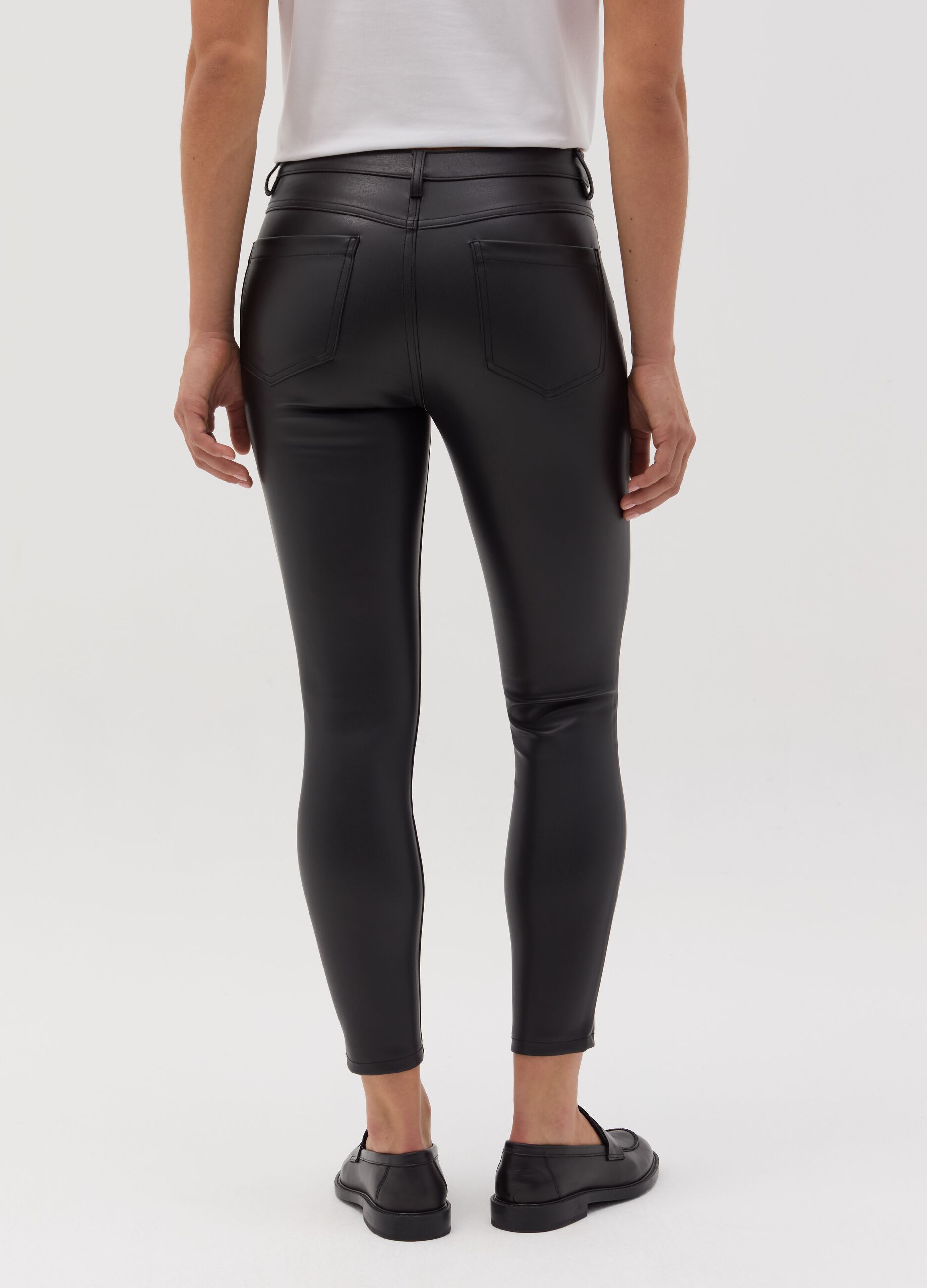 Glossy-effect skinny-fit trousers