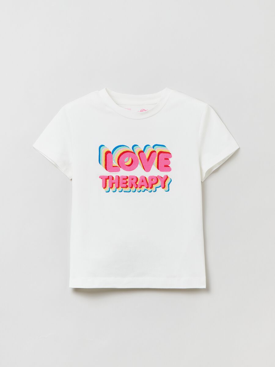 Love Therapy T-shirt with multicoloured embroidery_0