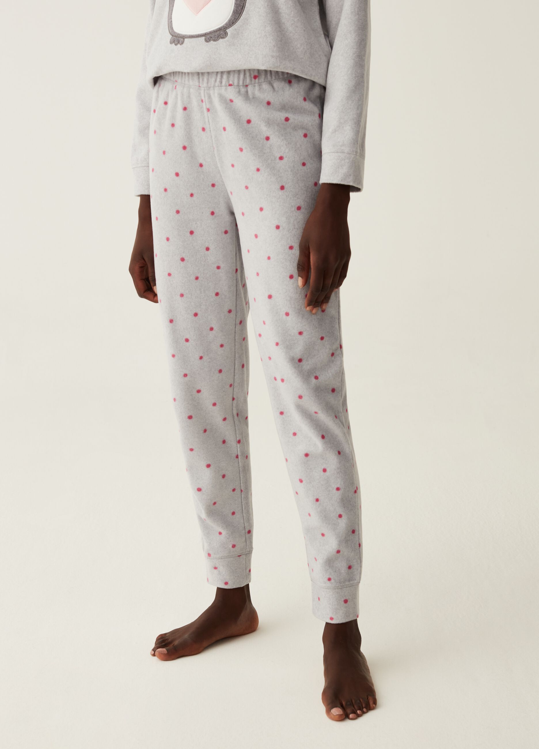 Long fleece pyjamas with owl embroidery