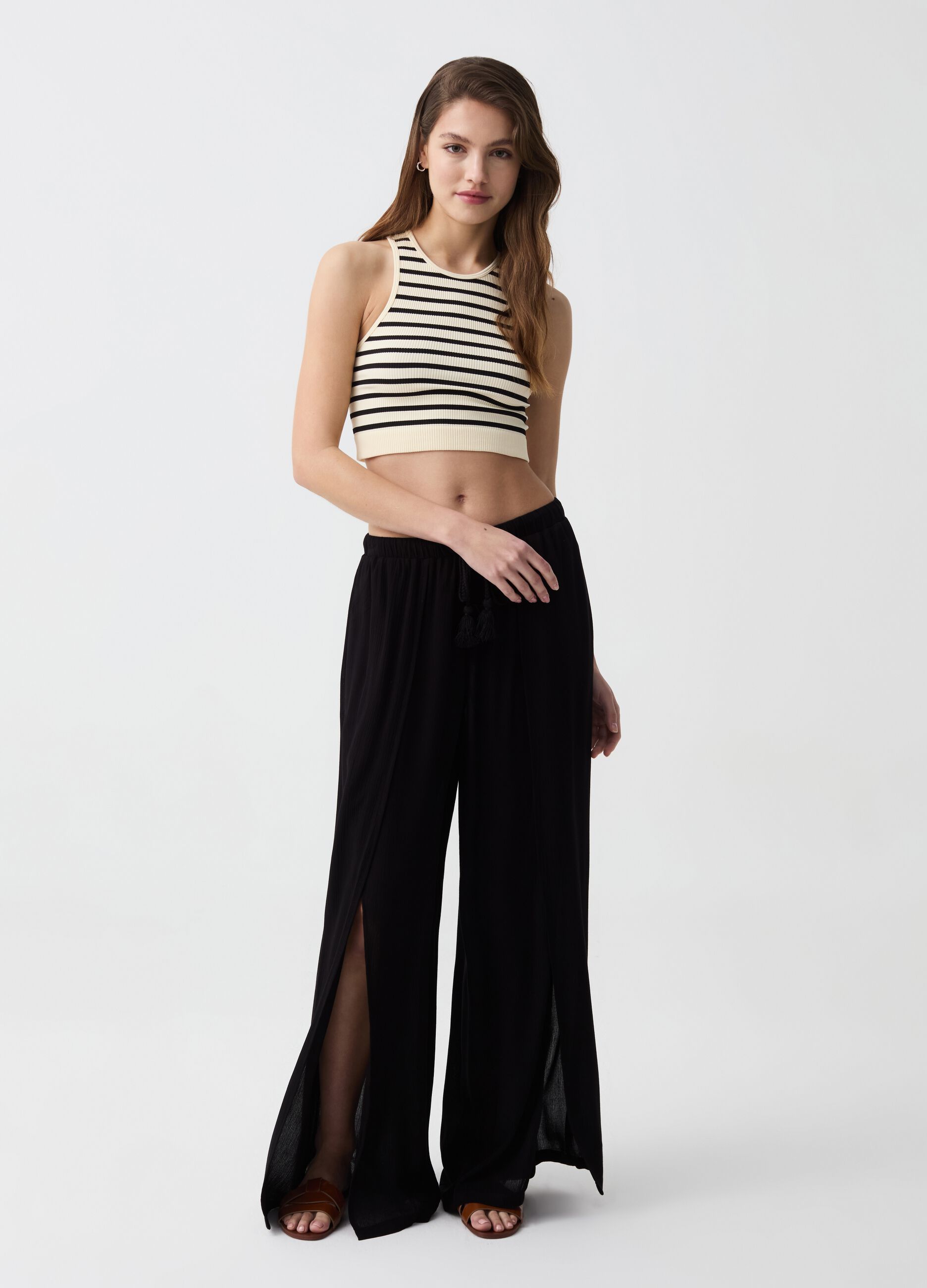 Wide-leg palazzo trousers with slits