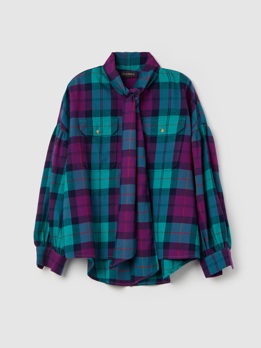 Check flannel blouse with scarf_4