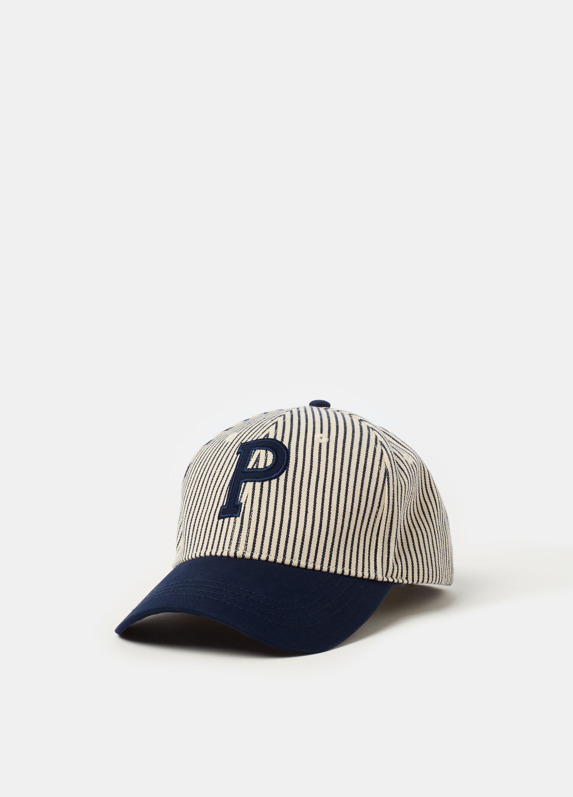 Striped baseball cap with logo patch